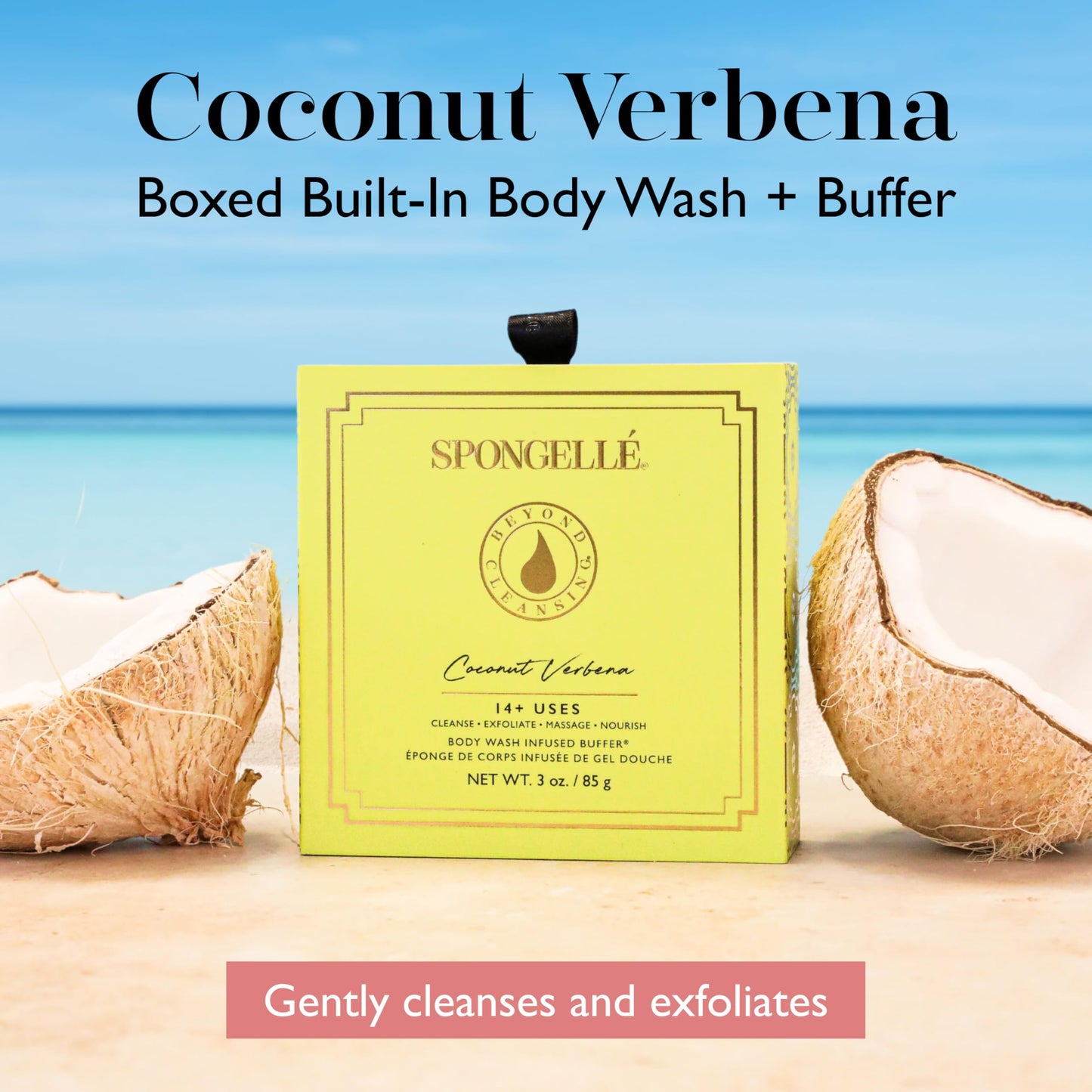 Spongellé Coconut Verbena Wild Flower Bath Sponge with Box for Mothers Day Gift - Built-in Body Wash & Body Scrubber, Shower Loofah Sponge for Women Beauty and Personal Care SPONGELLÉ