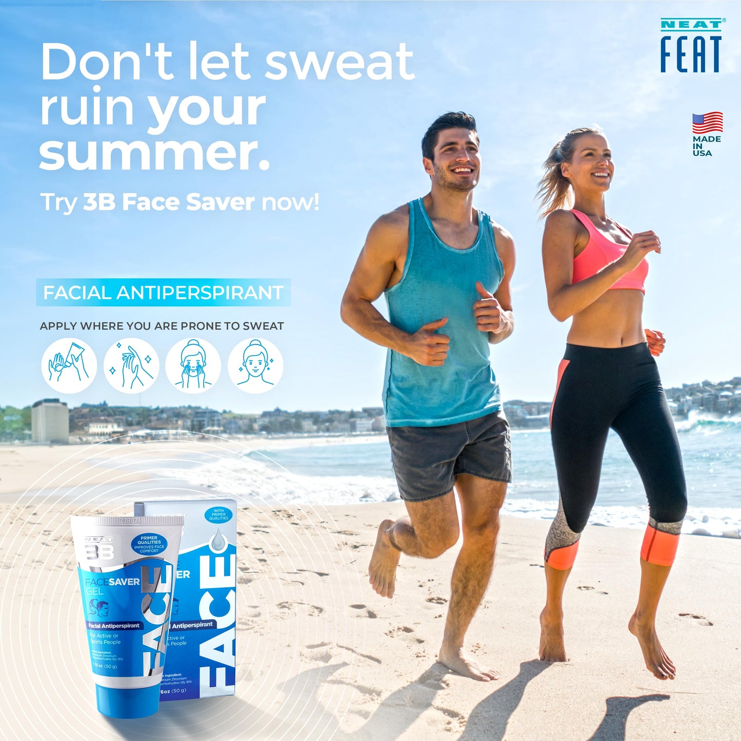 Neat Feat 3B Face Saver Antiperspirant Gel for Facial Perspiration & Shine, White and Blue, 1.76 Fl Oz Beauty & Personal Care Neat Feat