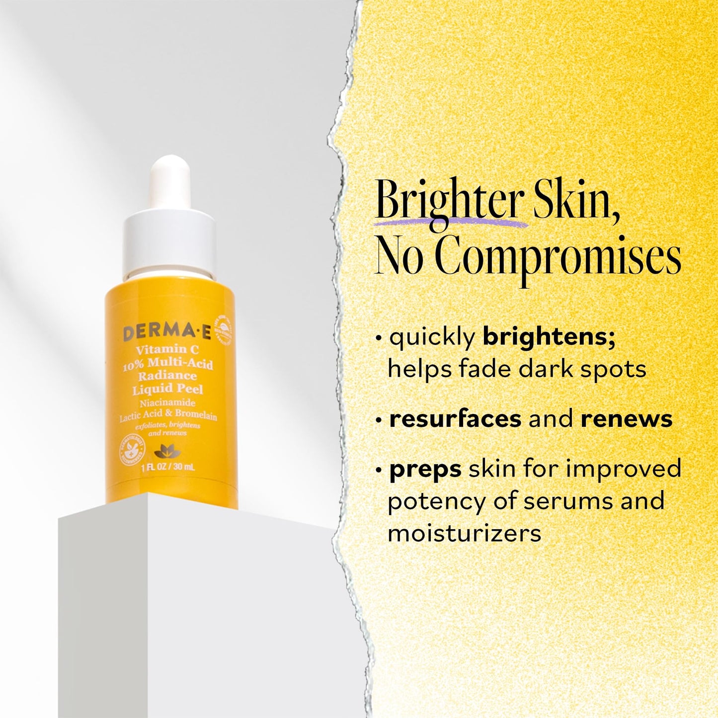 DERMA E Vitamin C 10% Multi-Acid Radiance Liquid Peel with Lactic Acid, 1 Fl Oz, Niacinamide & Bromelain, Exfoliating & Brightening Facial Peel Beauty & Personal Care Derma E