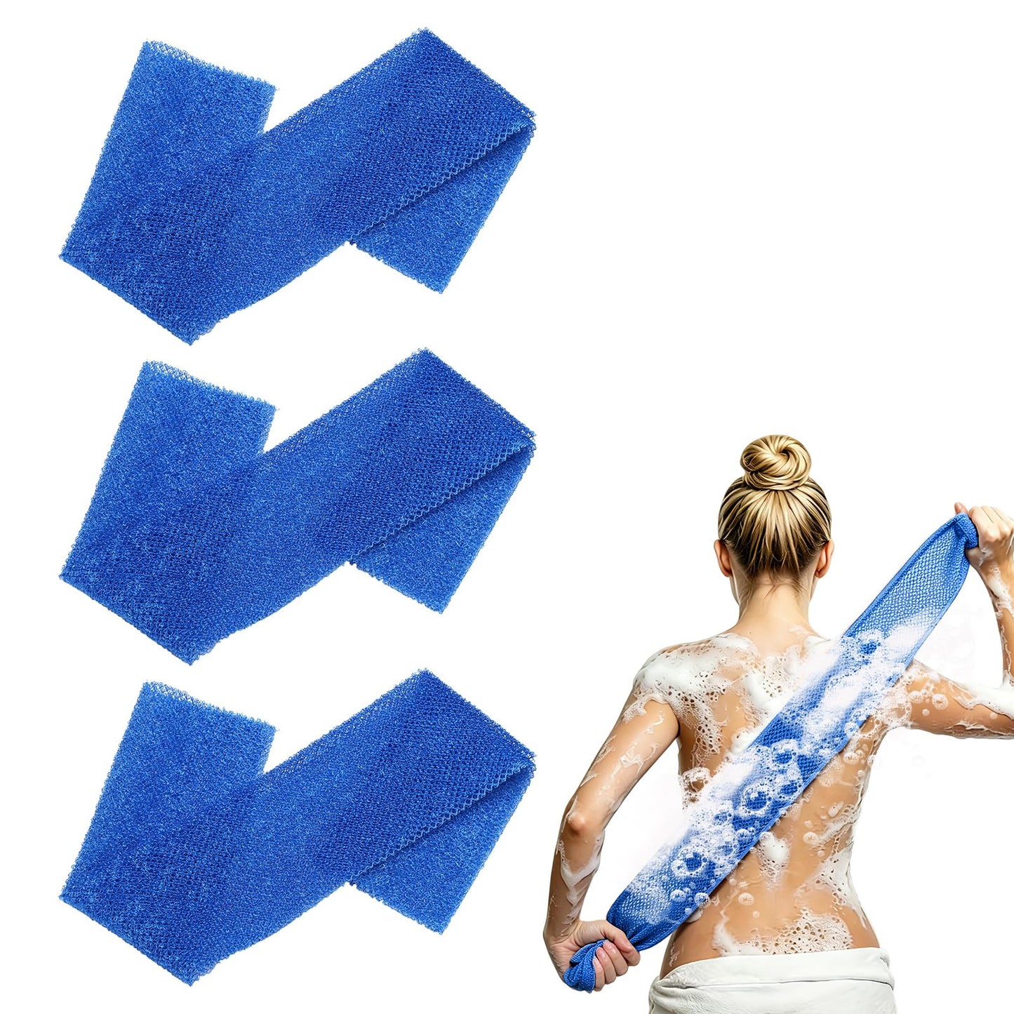 uxcell 3 Pcs Back Scrubber, Nylon Bath Sponge Extended, 25 Inch African Exfoliating Long Net Body Scrubber Shower Loofah for Women Men Use Body Bath Beauty and Personal Care uxcell