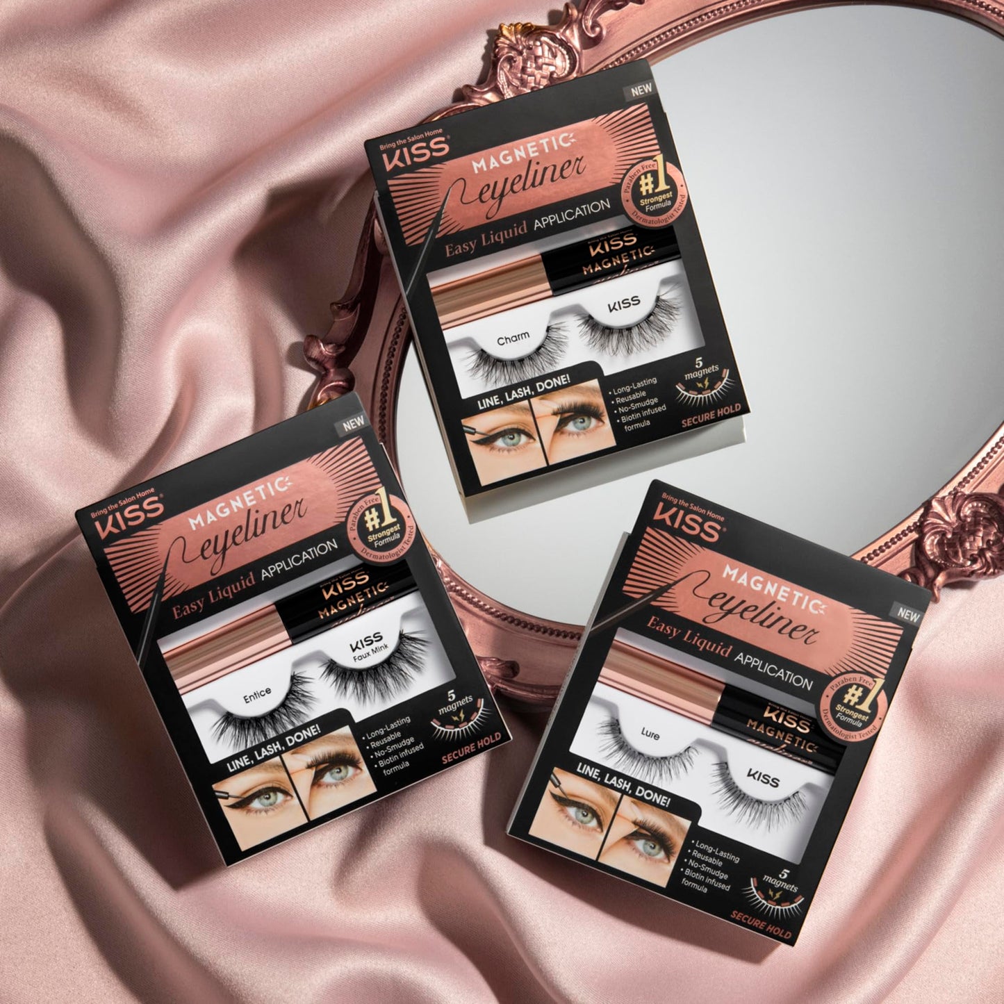 KISS Magnetic False Eyelashes and Eyeliner, ‘Charm’, 12mm, Easy to Apply, Reusable, No Glue, Flexible Band, Precision Felt Tip, Fortified Formula, 1 Beauty & Personal Care KISS