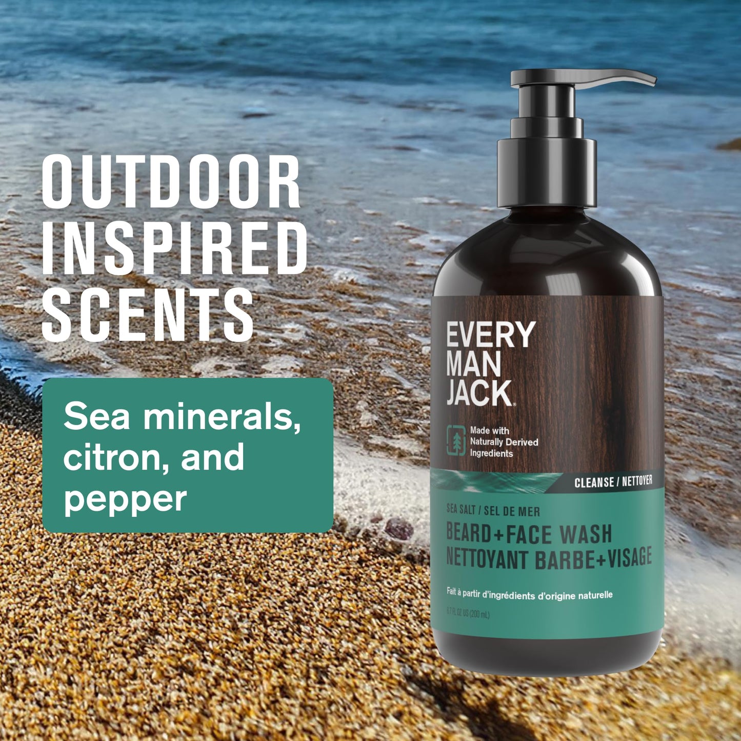 Every Man Jack Beard + Face Wash - Subtle Sea Salt Fragrance - Deep Cleans, Conditions, and Softens Your Beard and Skin Underneath - Naturally Derived Beauty & Personal Care Every Man Jack