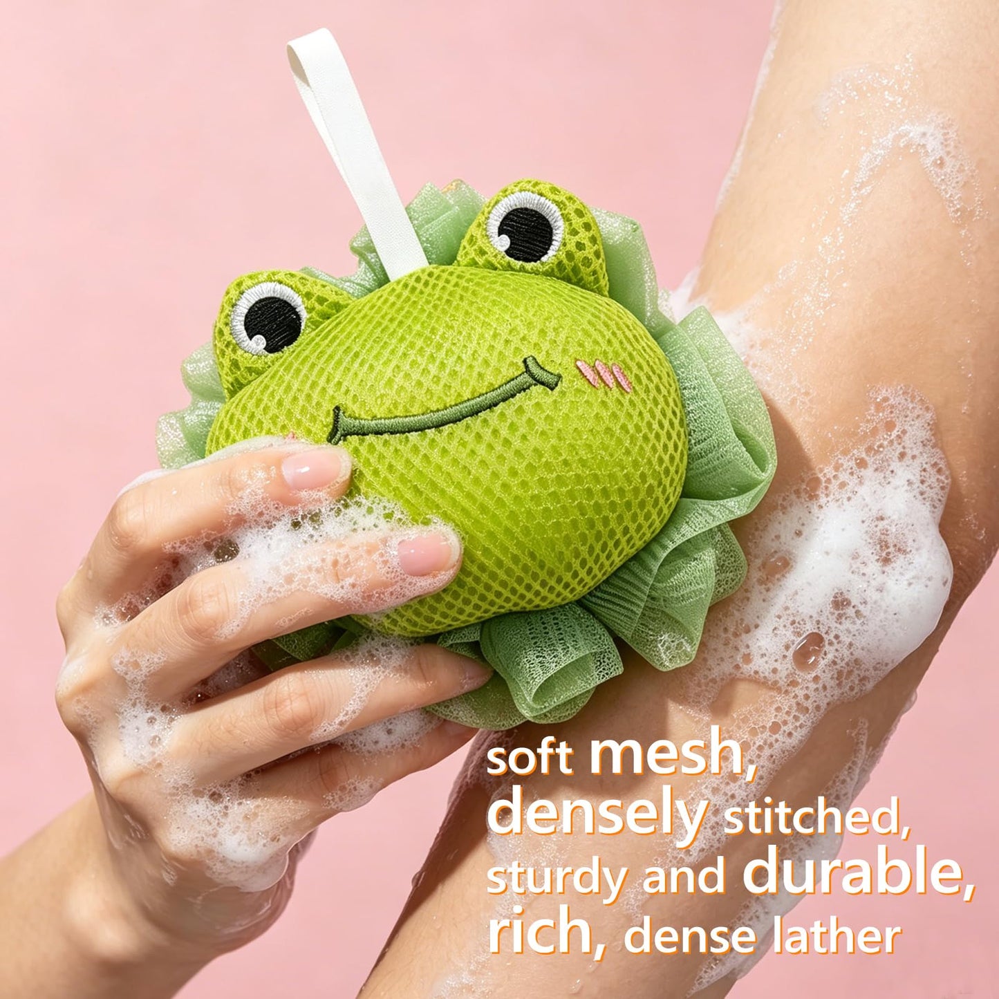 Kids Loofah, Cute Cartoon Animal Kids Bath Sponge with Hanging Rope, Soft Double Mesh for Rich Lather (Green Frog) Beauty and Personal Care Taolivingmart