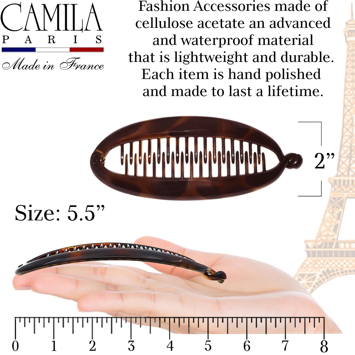 Camila Paris CP2 French Large Banana Clip Hair Comb, Classic Banana Clips Hair for Thick Hair Ponytail Holder Interlocking Styling Clip for Women Made Beauty & Personal Care Camila
