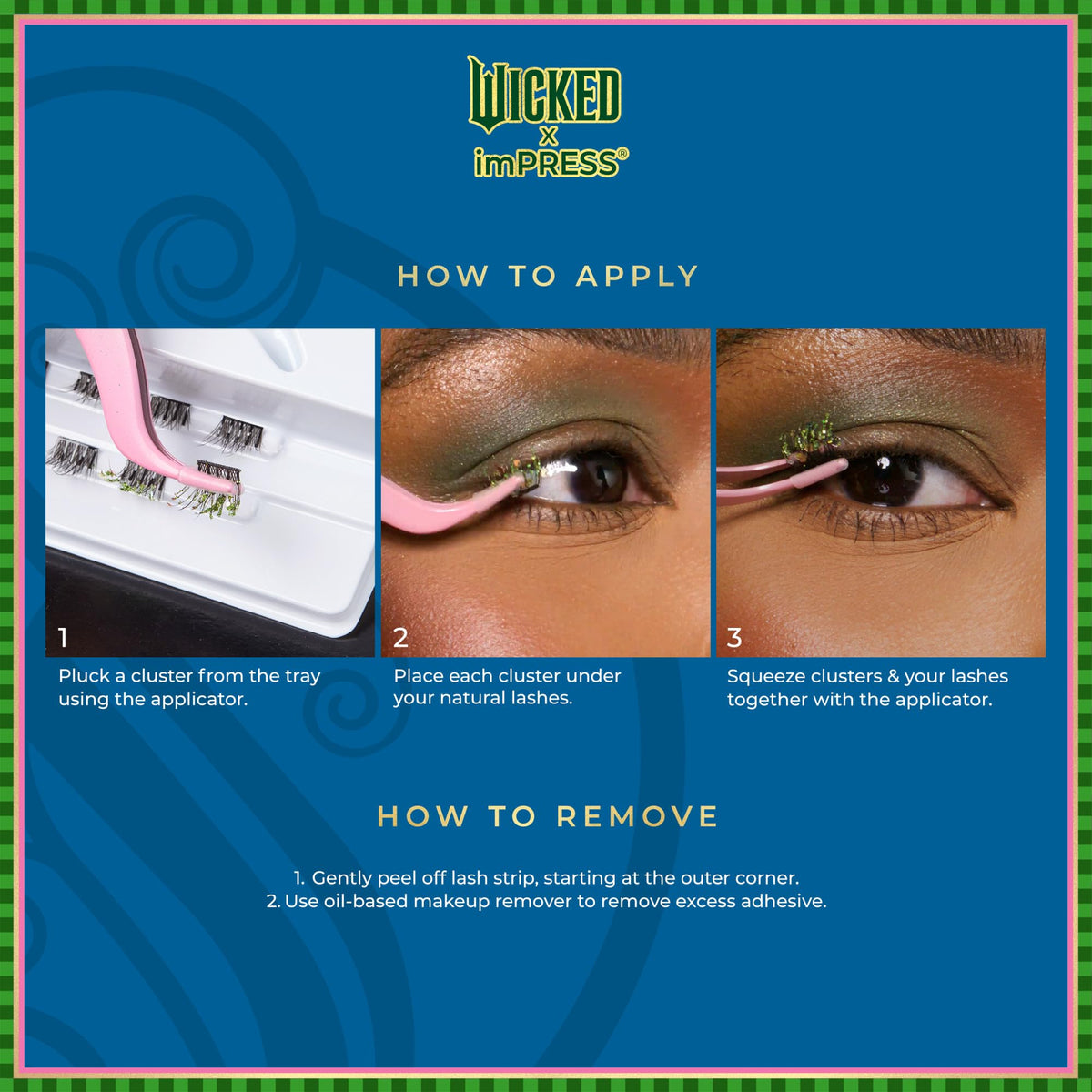 WICKED X imPRESS Press On Self Adhesive Eyelashes, ‘Magic Unleashed’, 8mm-10mm Natural Volume Press On Lashes, Gold Glitter, No Glue Needed, 12 Lash