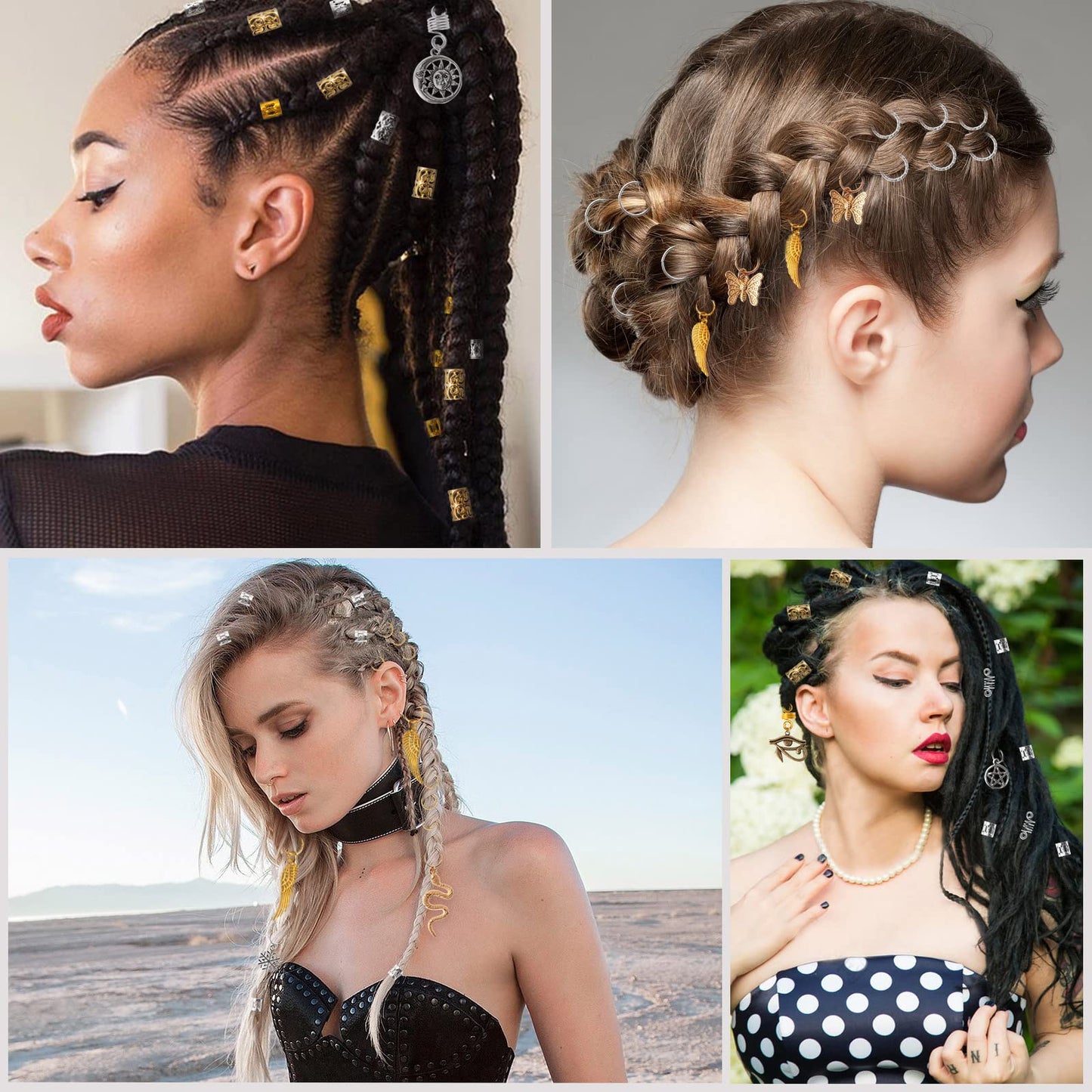 200pcs Hair Beads Jewelry, Dreadlocks Gem Crystal Charms, Metal Coils Rings, Gold And Silver Pendants,Braid Cuffs,Clips,Loc Tube Bead Braid Beauty & Personal Care Vaikby