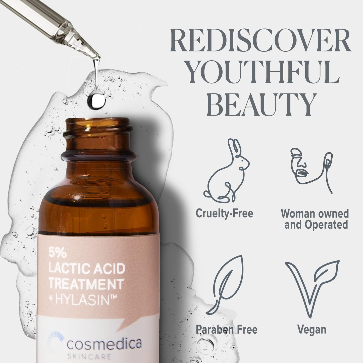 Cosmedica Skincare 5% Lactic Acid Treatment Hylasin - AHA, Hyaluronic Acid, Gentle Exfoliator Dark Spot Corrector, Anti-Aging, Face Peel Brightening Beauty & Personal Care Cosmedica Skincare