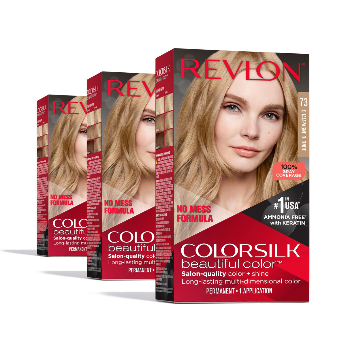 Revlon ColorSilk Permanent Hair Color, 100% Gray Coverage Dye Kit, Ammonia-Free, Keratin and Amino Acids, Blonde Shades, 73 Champagne Blonde (Pack Beauty & Personal Care REVLON