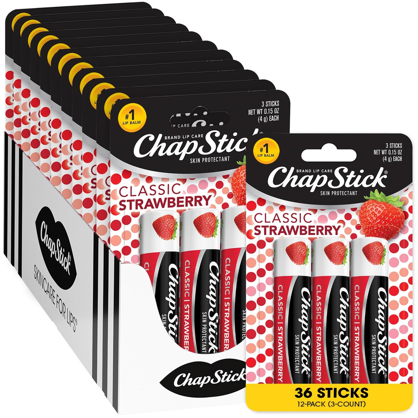 ChapStick Lip Moisturizer, Classic Strawberry 3-Packs (12 Sets/36 Tubes) - Bulk Lip Balm, Fruity & Sweet, 0.15 Oz Ea Beauty and Personal Care ChapStick