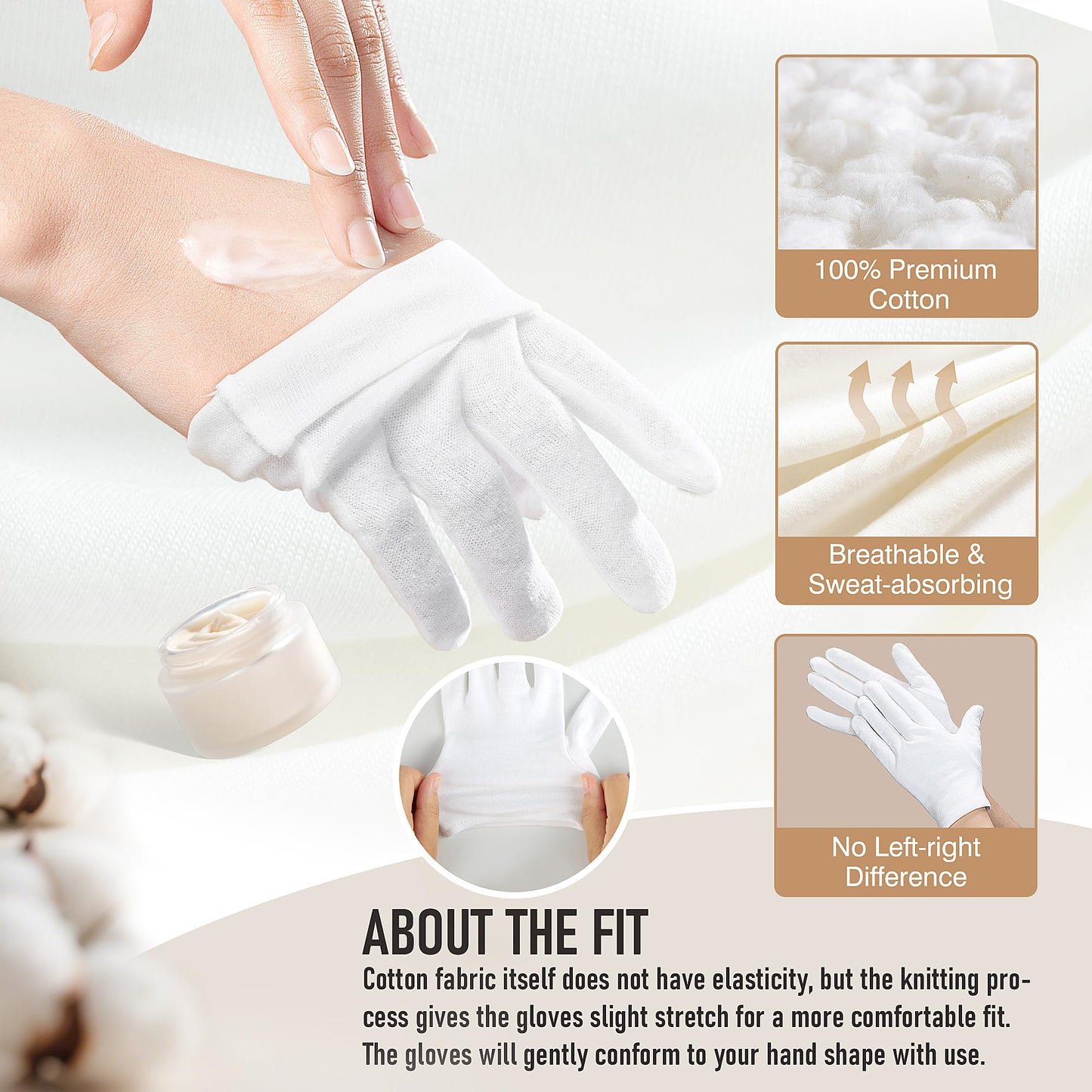 COOLJOB 100% Cotton Gloves, 6 Pairs White Cotton Gloves for Dry Hands Moisturizing & Eczema, Overnight Lotion, Sleep & Spa Treatment for Women & Men Beauty and Personal Care COOLJOB