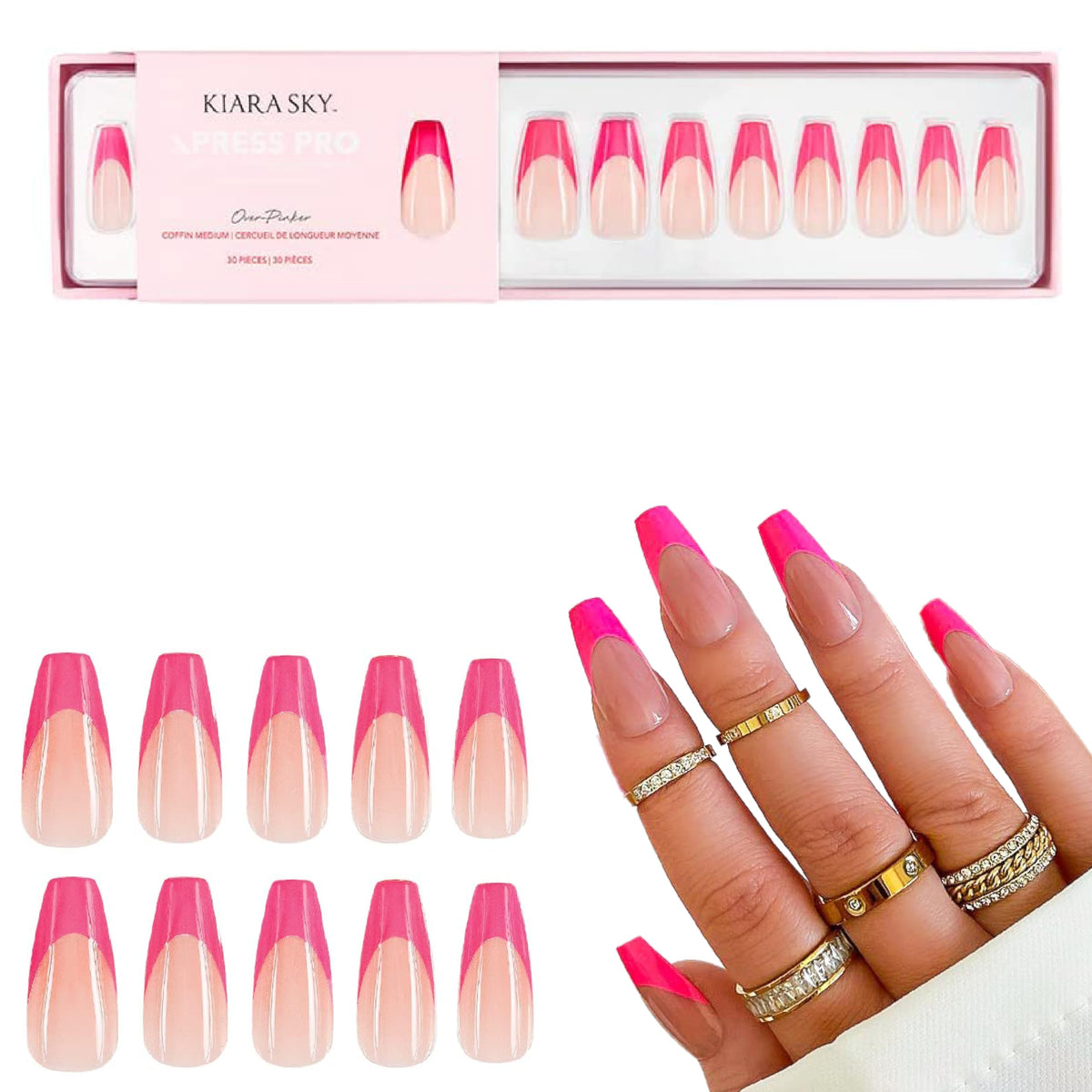 KIARA SKY PROFESSIONAL NAILS XPRESS PRO 100% ACRYLIC PRESS ON NAILS (Over Pinker)