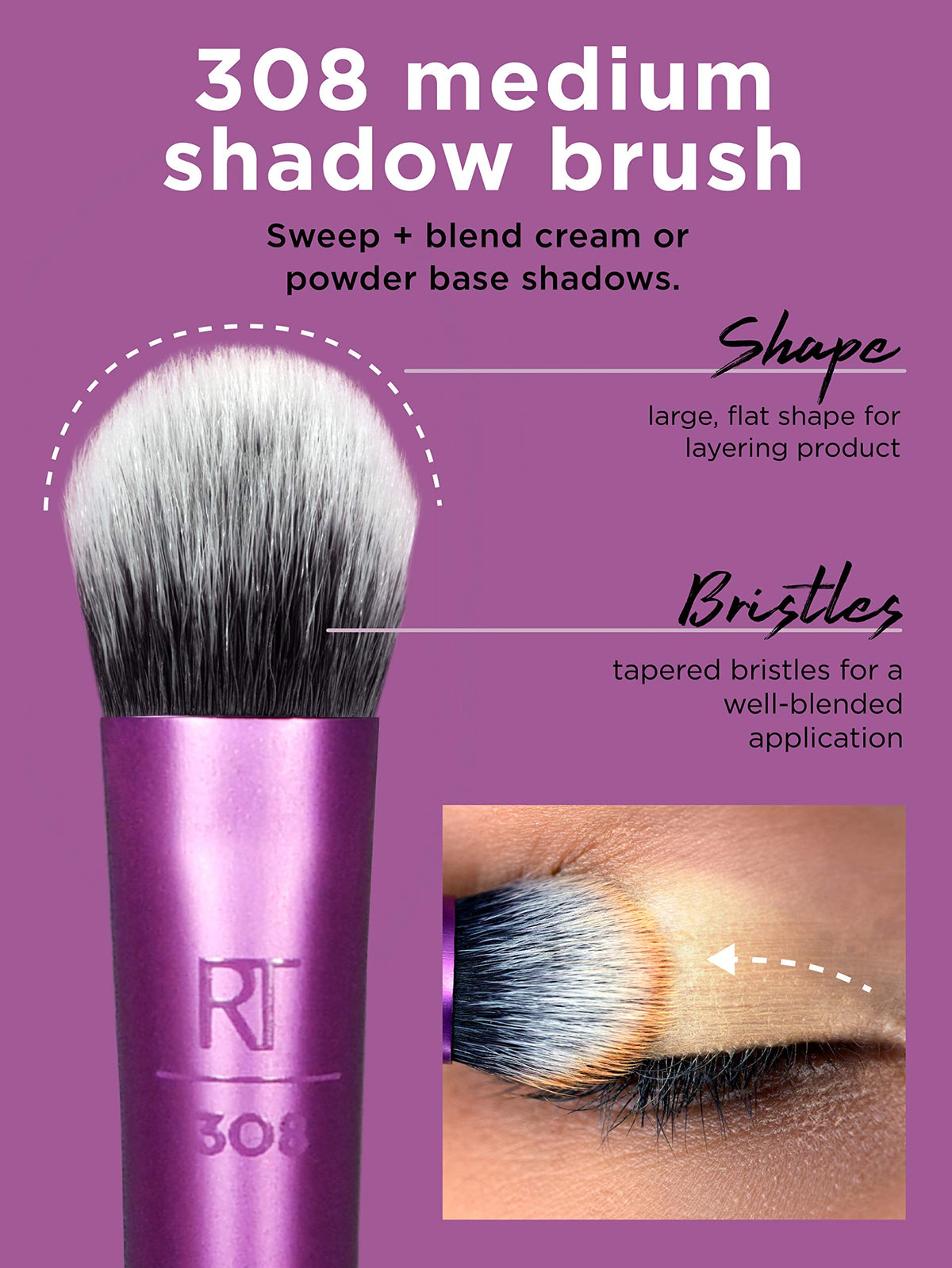 Real Techniques Cruelty Free Enhanced Eye Set, Eyeshadow and Brow Brushes, Purple, 6 Piece Makeup Brush Kit
