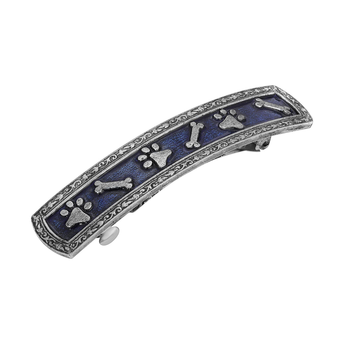 1928 Jewelry Paws And Bones Sapphire Blue Enamel 3.62 Inch Hair Barrette Clip For Women, (1 Pcs)