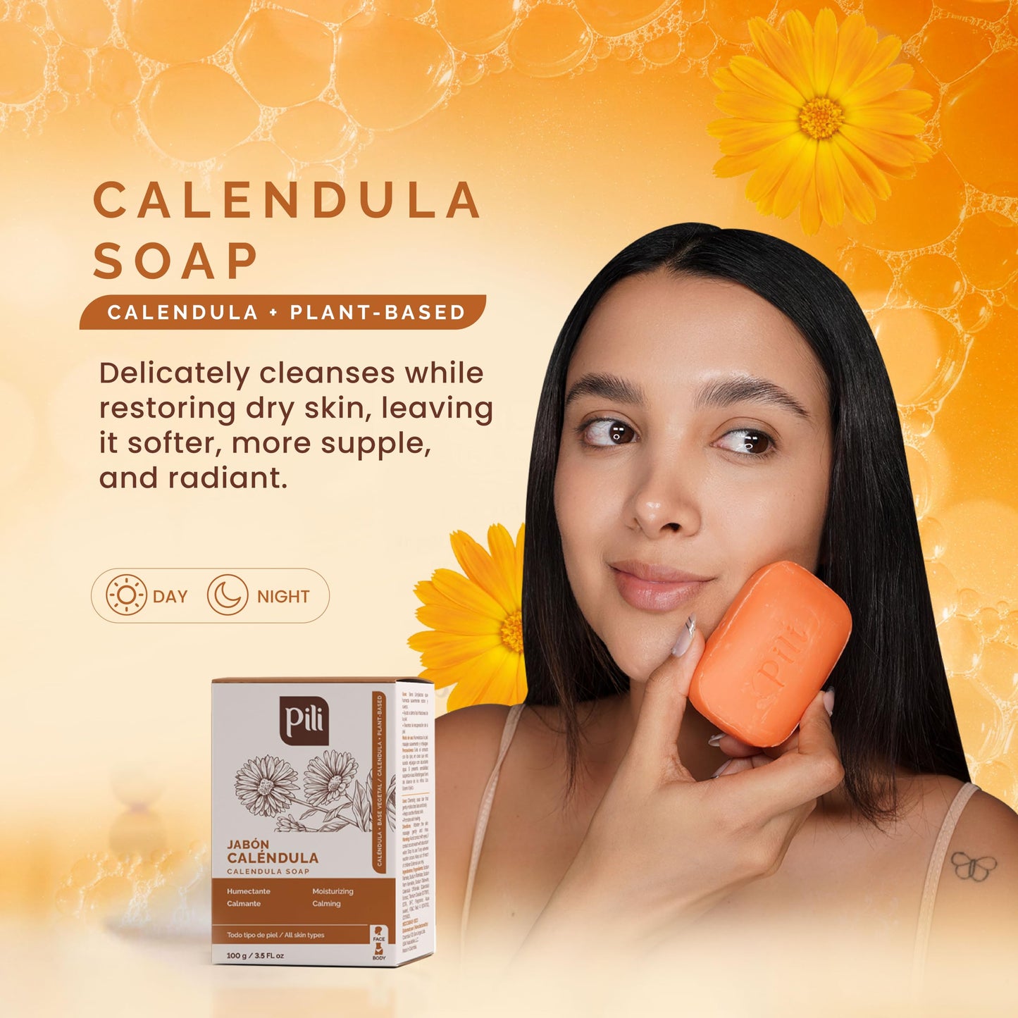 Pili Natural Calendula Soap Bars for Face and Body, for Dry or Cracked Skin, Gentle Cleanser for Men, Women and Teens (3 Pack) Beauty & Personal Care Pili Natural