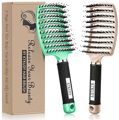 KTKUDY Detangling Brush Getting Knots Out without Pain - Boar Bristles HairBrush Make Hair Shiny & Healthier Vented Detangler Brush for Women Men Kids Beauty & Personal Care KTKUDY