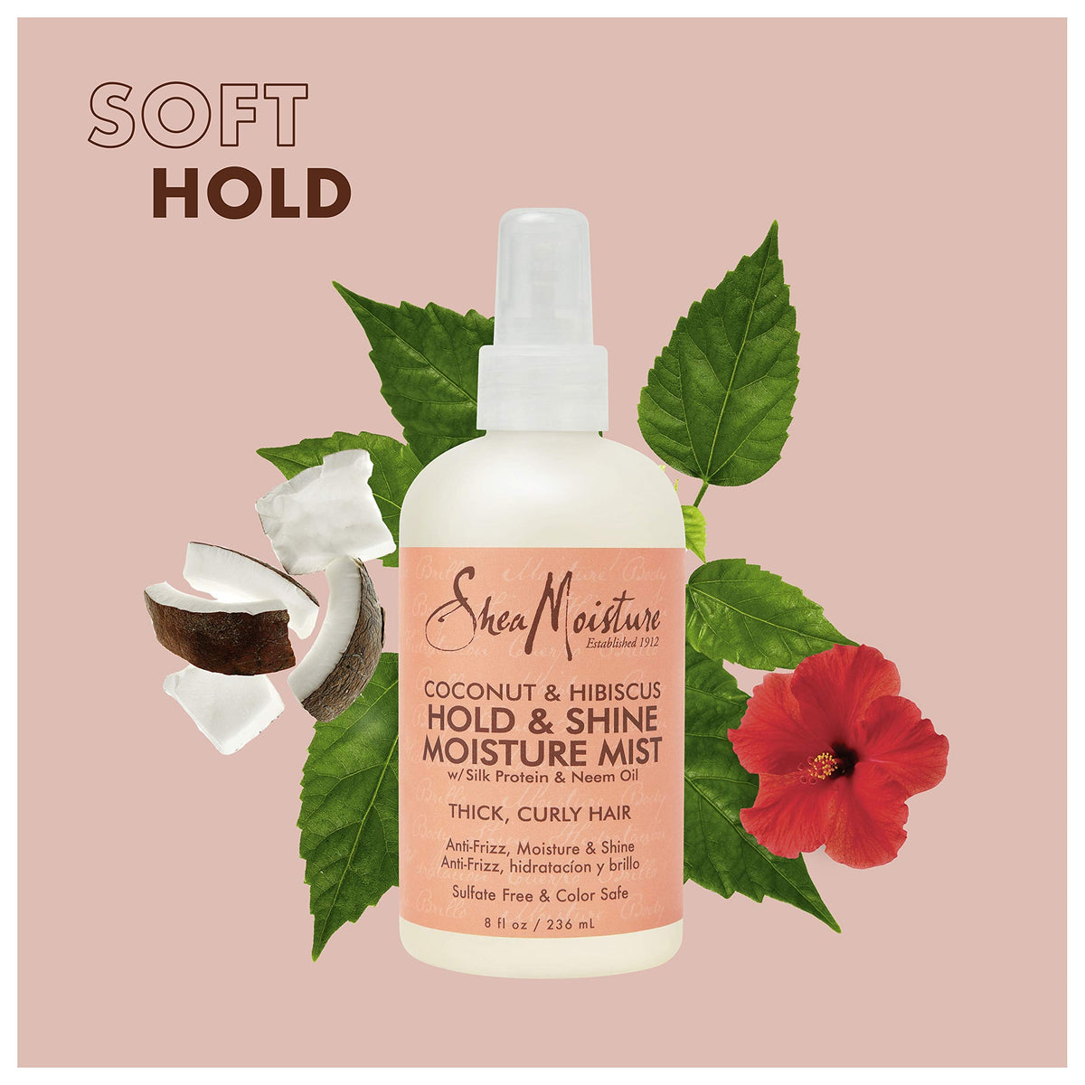 SheaMoisture Hold and Shine Moisture Mist Coconut and Hibiscus for Thick, Curly Hair for Frizz Control 8 oz Beauty & Personal Care SheaMoisture