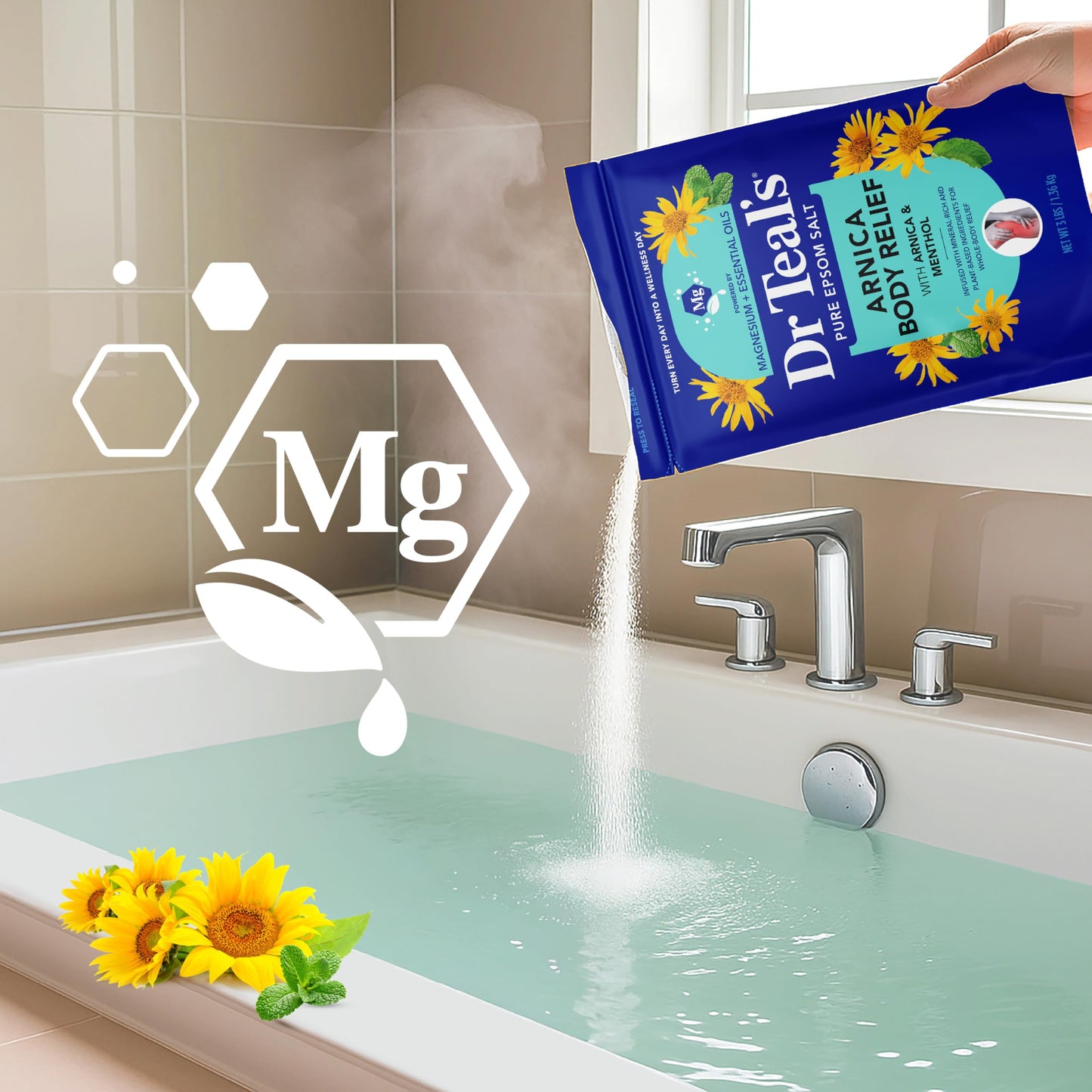 Dr Teal's Arnica Body Relief Epsom Salt Magnesium Soak with Menthol & Essential Oils, Muscle Recovery, 3 lbs Beauty and Personal Care Dr Teal's
