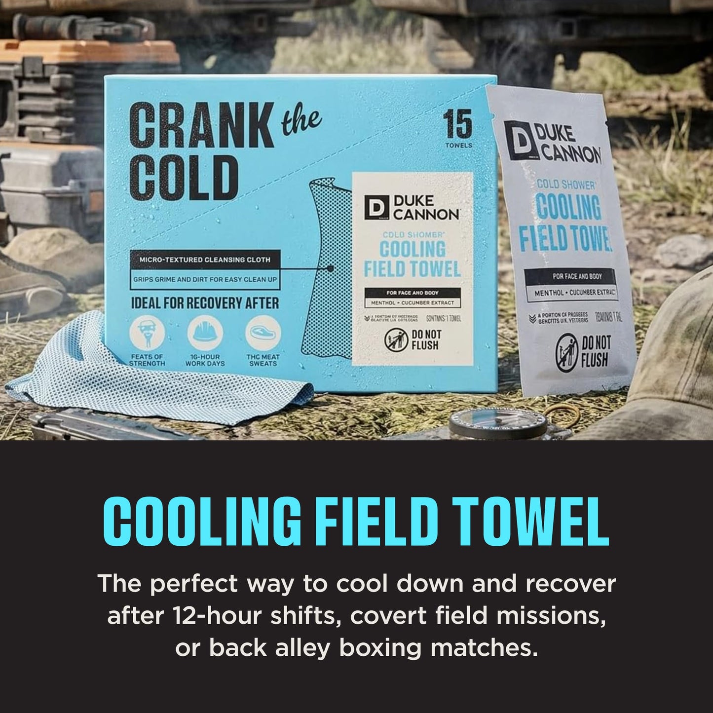 Duke Cannon Cold Shower Cooling Field Towels - 15 Individually Wrapped Towels - Men's Face and Body Wipes - Made with Menthol & Aloe - Instant Refresh Beauty & Personal Care Duke Cannon Supply Co.