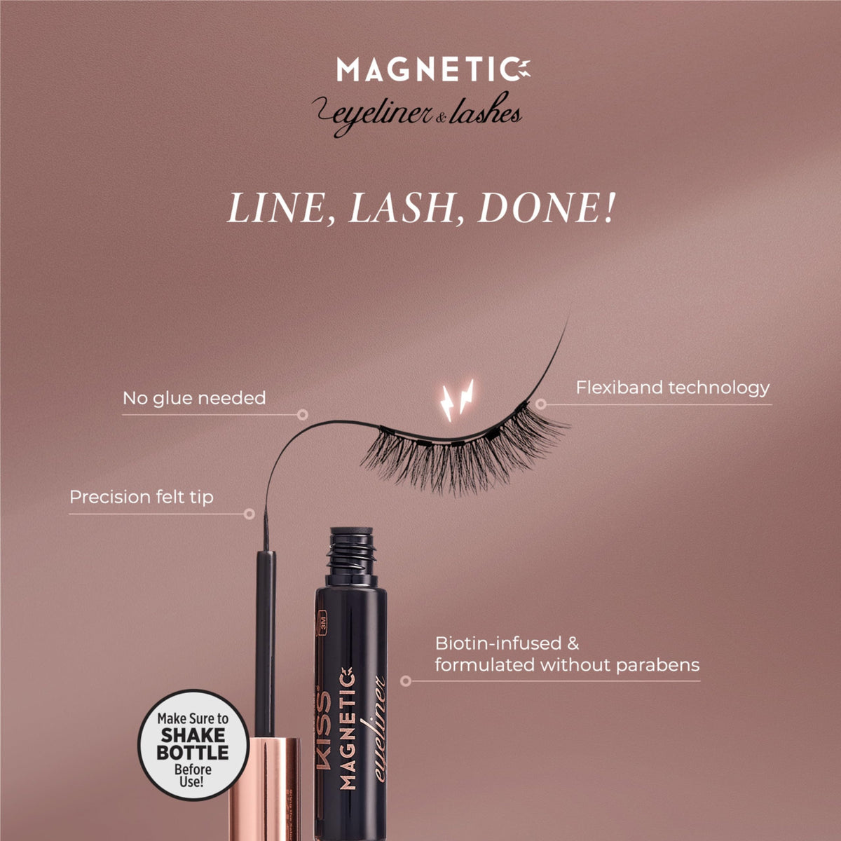 KISS Magnetic False Eyelashes and Eyeliner, ‘Charm’, 12mm, Easy to Apply, Reusable, No Glue, Flexible Band, Precision Felt Tip, Fortified Formula, 1 Beauty & Personal Care KISS