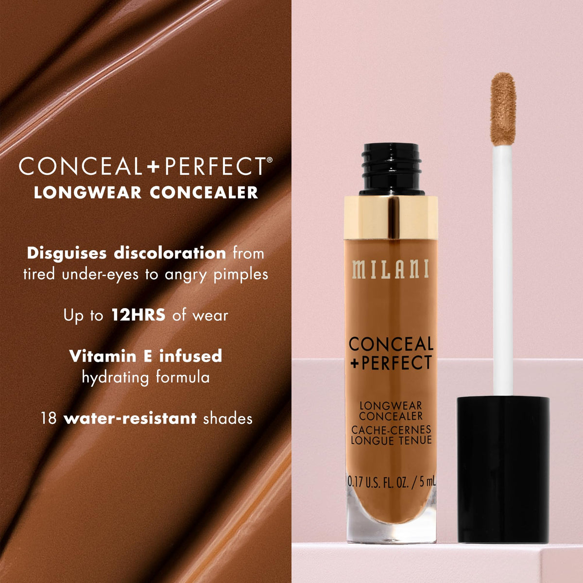 Milani Conceal + Perfect Longwear Concealer Full Coverage Infused with Hyaluronic Acid & Vitamin E, Cover Dark Circles, Blemishes & Skin Imperfections Beauty & Personal Care Milani