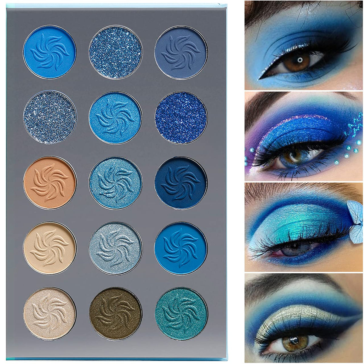 Afflano Blue Eyeshadow Palette Matte Shimmer, Highly Pigmented Waterproof Space Blue Eye Shadow Palette, Silver Navy Glitter Eyeshadow Pallet Beauty & Personal Care Afflano