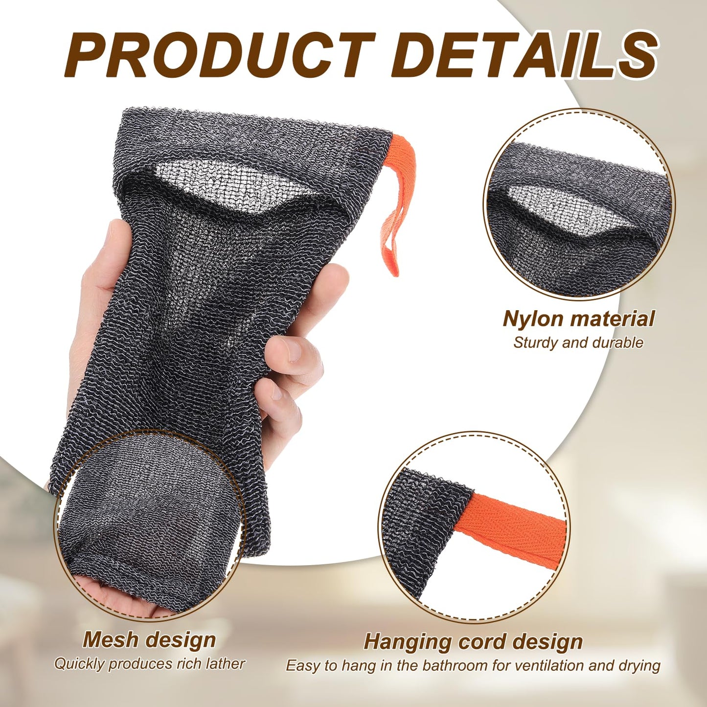 uxcell Loofah Soap Pouch, 2 Pcs Bar Soap Saver Bag with Orange Handle Nylon Body Scrubber Pouch Exfoliating Net for Body Shower Foaming Travel Beauty and Personal Care uxcell