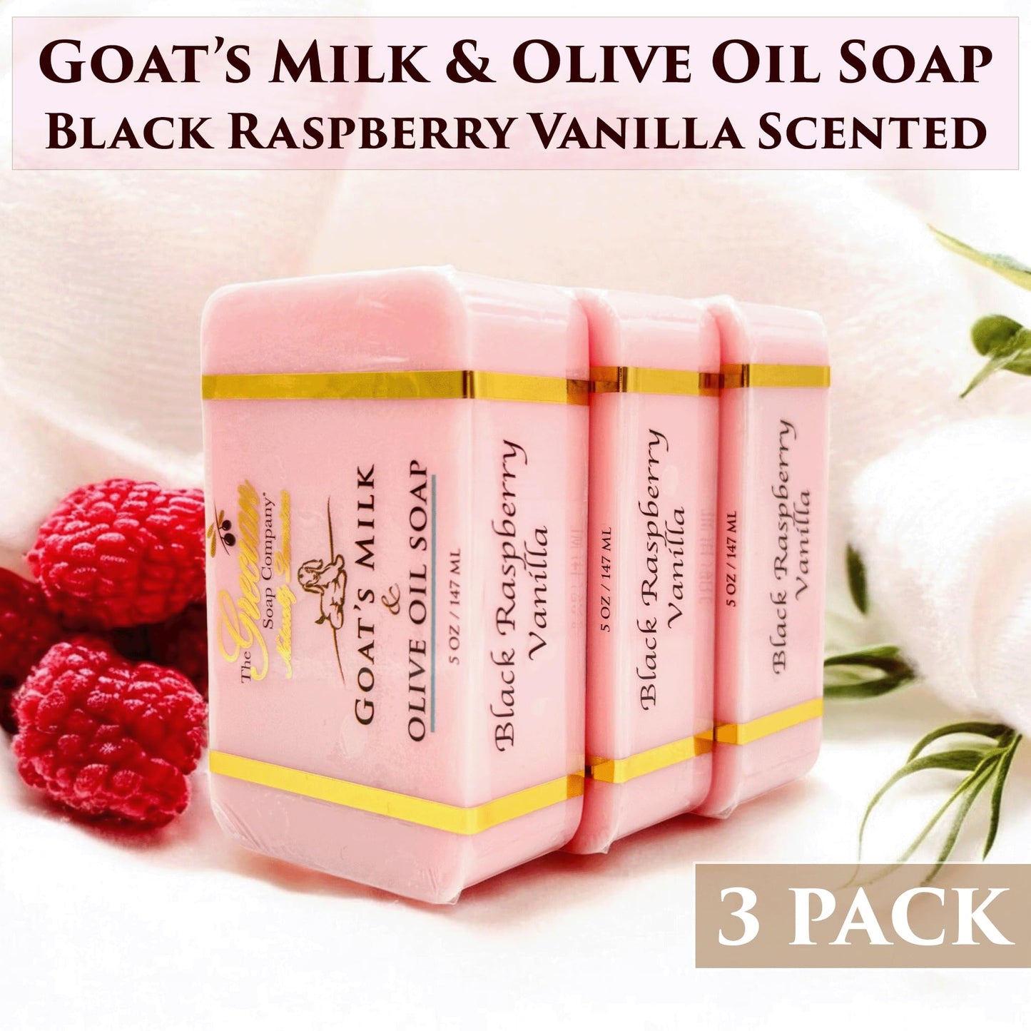 The Grecian Soap Company Goat Milk & Olive Oil Soap Bar 3-Pack - Black Raspberry Vanilla Scent, Natural Bar Soap, Moisturizing & Nourishing Body Soap Beauty & Personal Care The Grecian Soap Company