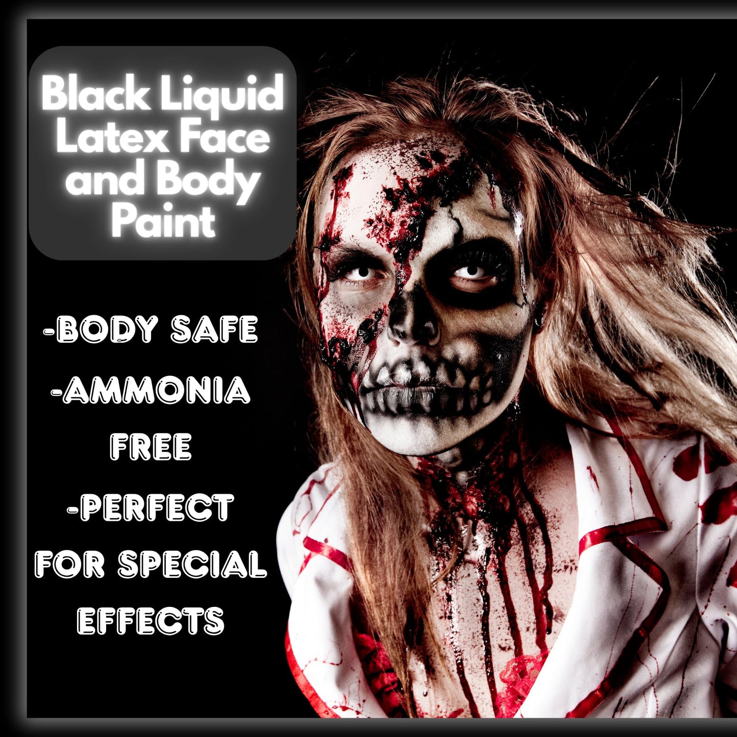 Black Liquid Latex Face and Body Paint with brush - 2 fl oz Ammonia Free, No Odor, Skeleton, Special Effects, Art, Theater, Parties, Cosplays Beauty & Personal Care Liquid Latex Fashions