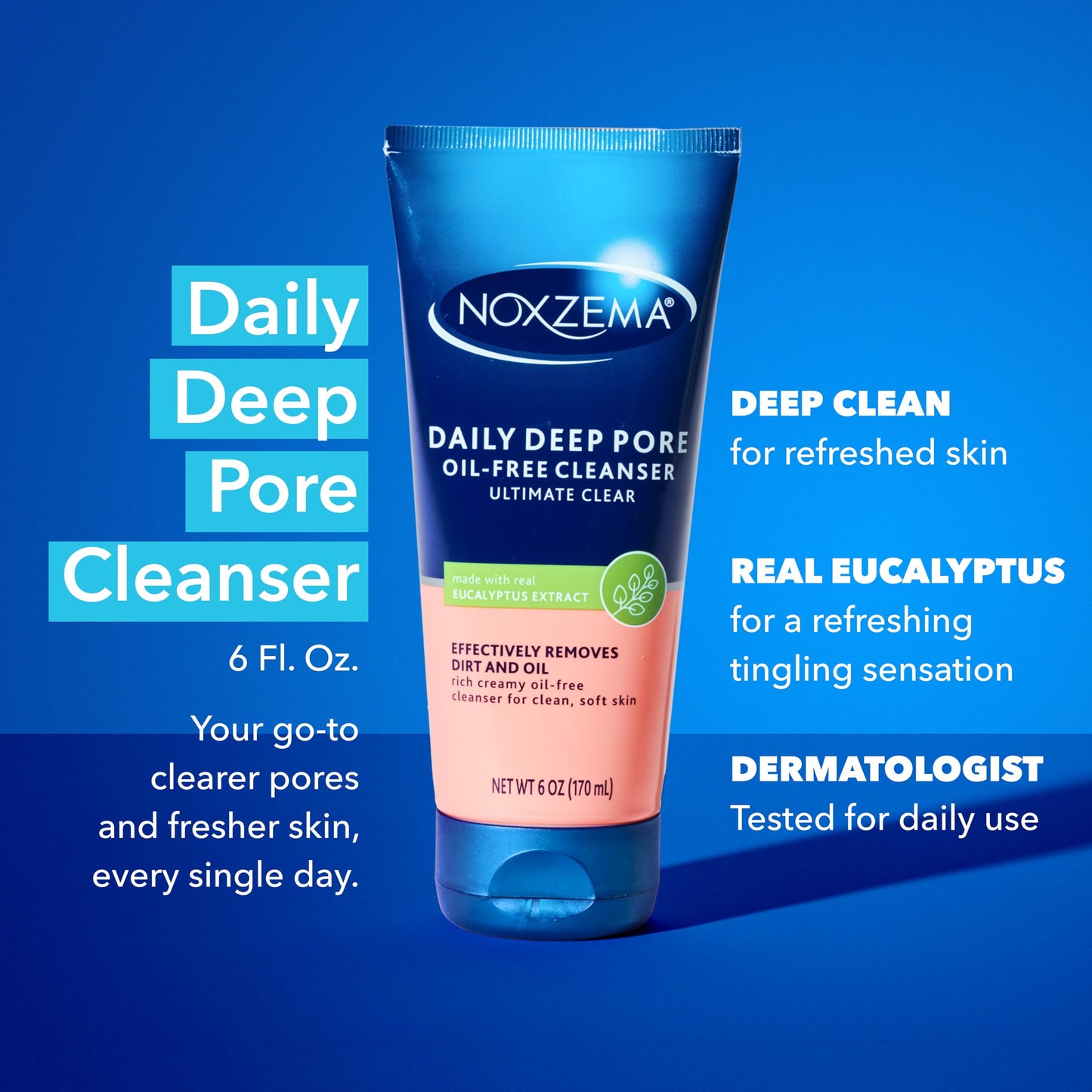 Noxzema Ultimate Clear Face Wash, Deep Pore Daily Cleanser, Oil-Free Formula Removes Dirt, Oil & Makeup for Clear, Fresh-Looking Skin, 6 oz (Pack Beauty & Personal Care Noxzema