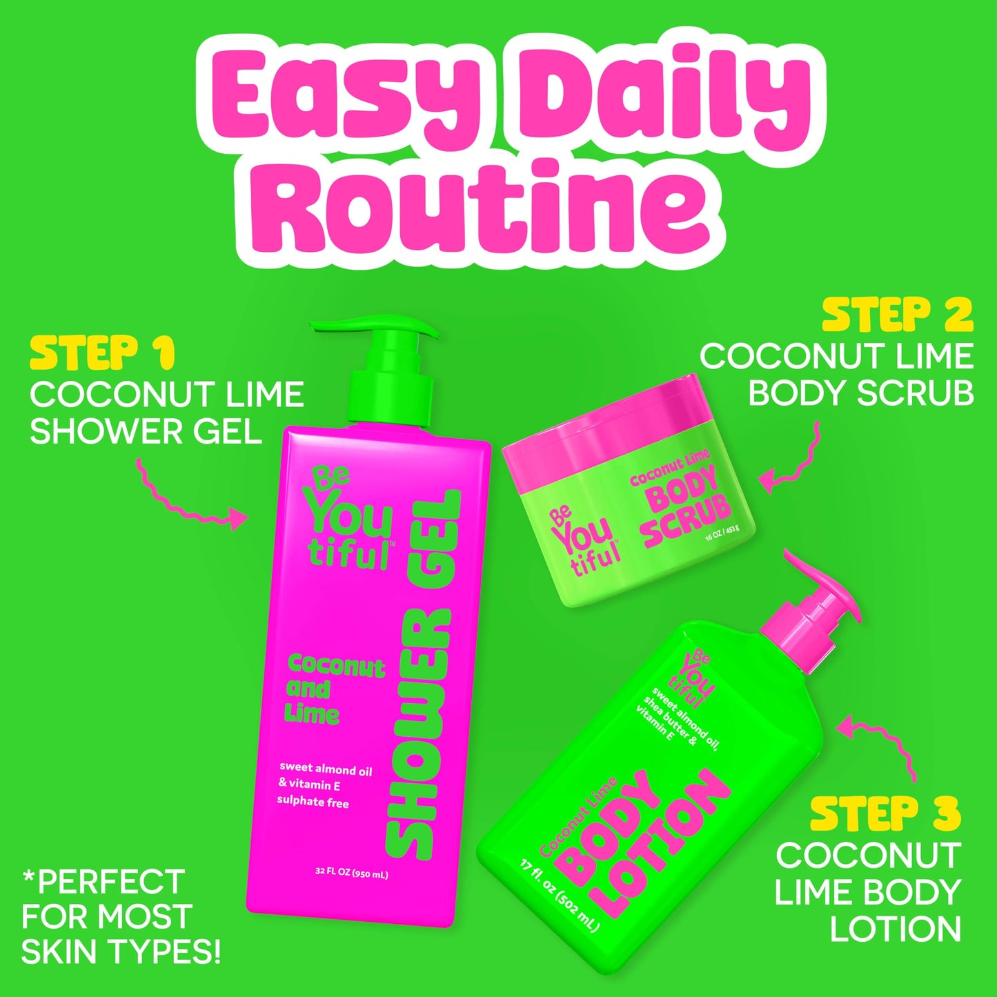 BeYoutiful Coconut Lime Super Smooth Body Lotion for Dry Skin, Natural Hydrating Moisturizer for Kids and Teens, Cruelty Free Skin Care, 17oz Beauty & Personal Care BeYoutiful