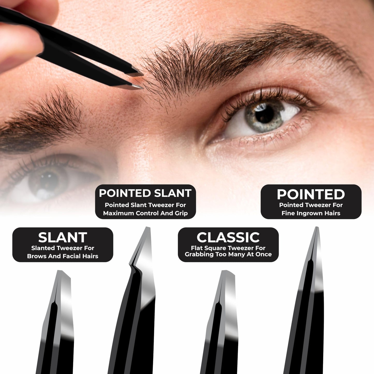 Professional Eyebrow Tweezers Set of 4 - Stainless Steel Precision Tweezers Kit for Facial Hair Removal, Ingrown Hair, Splinter & Eyebrow Shaping Beauty and Personal Care GMI TWEEZERS