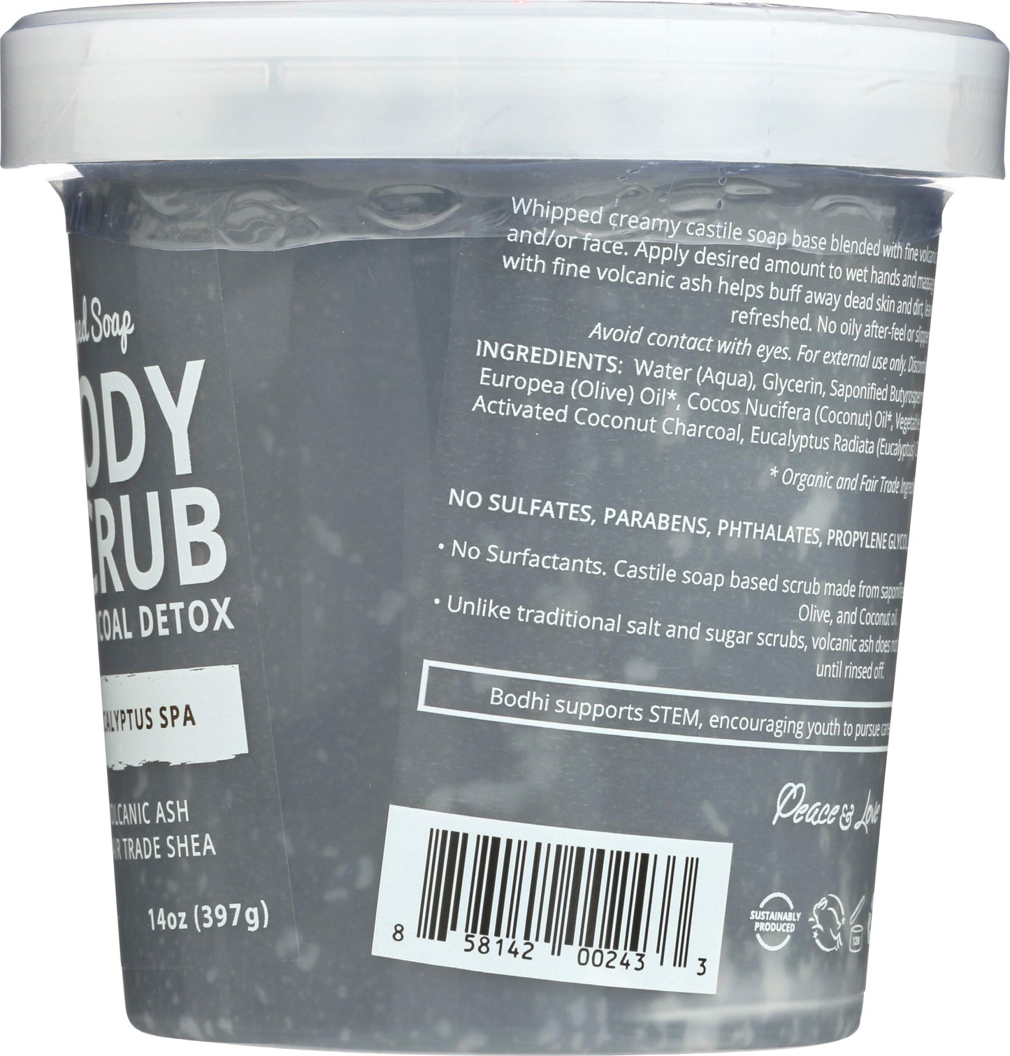 BODHI HANDMADE SOAP Eucalyptus Spa Charcoal Detox Whipped Soap Body Scrub, 14 OZ Beauty & Personal Care BODHI