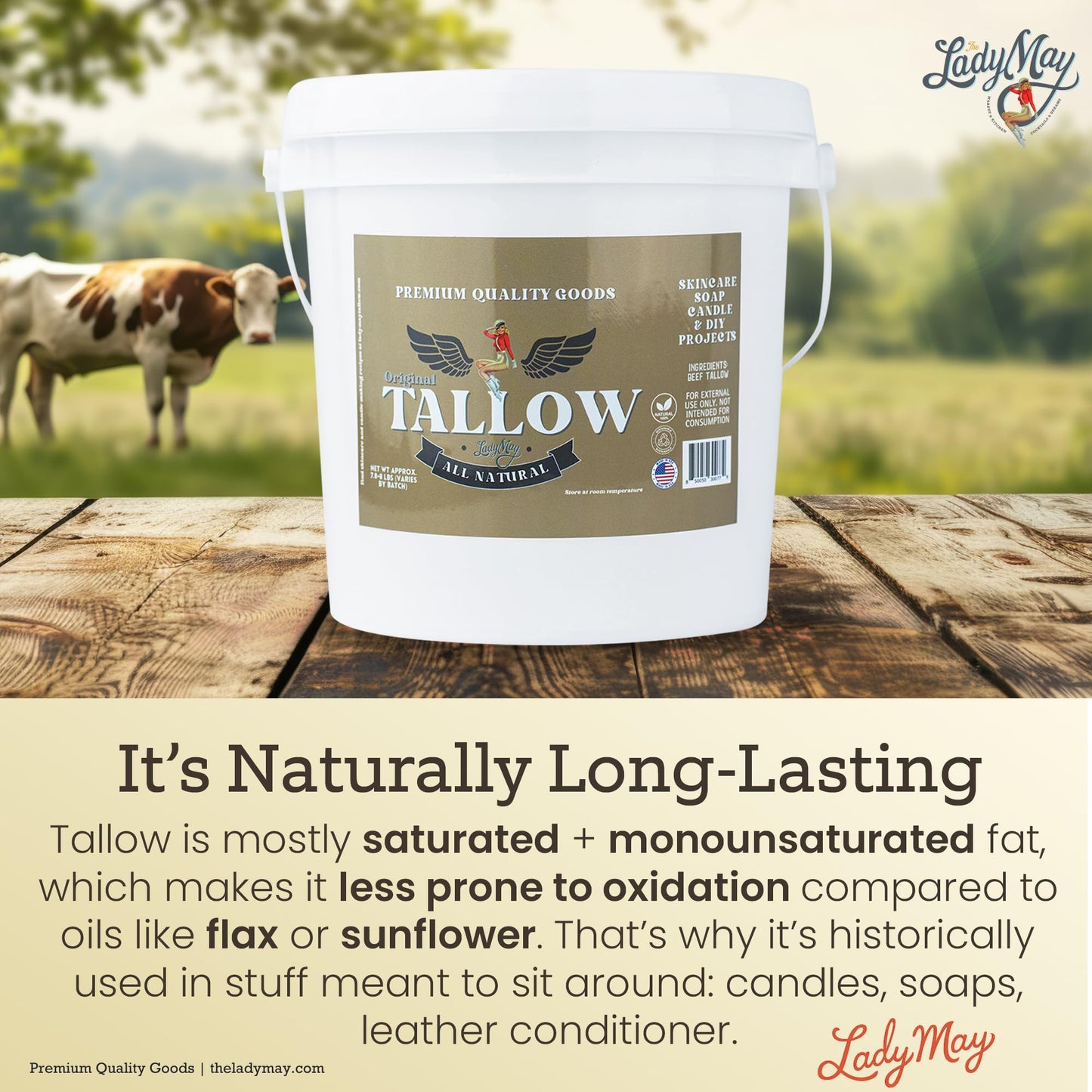 Bulk Grass-Fed Beef Tallow for Soap, Skincare & Candles, 16lbs Unscented Maker-Proven Quality Tallow Beauty & Personal Care Lady May Tallow
