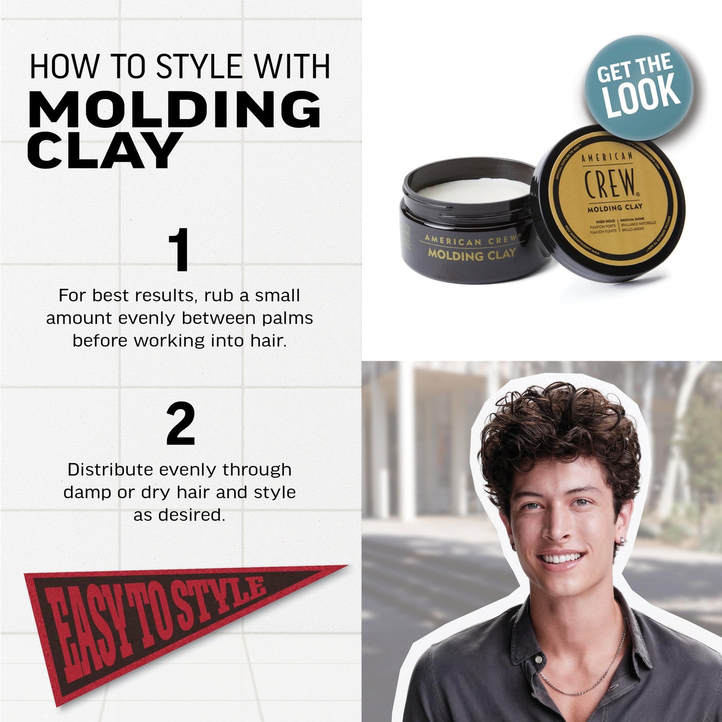 American Crew Men's Hair Molding Clay, Like Styling Gel with Strong Hold & Medium Shine, Stocking Stuffer for Him, 3 oz Beauty & Personal Care AMERICAN CREW