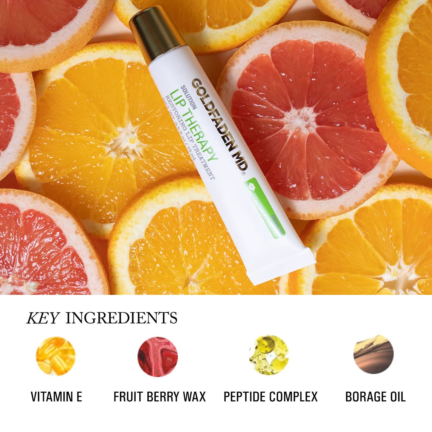 Goldfaden MD Lip Therapy - Restoring Lip Treatment - w/Peptides, Hyaluronic Acid, Fruit Berry Wax, Borage Oil, Rose Hip Oil & Vitamin E - Nourishes Beauty and Personal Care GOLDFADEN MD