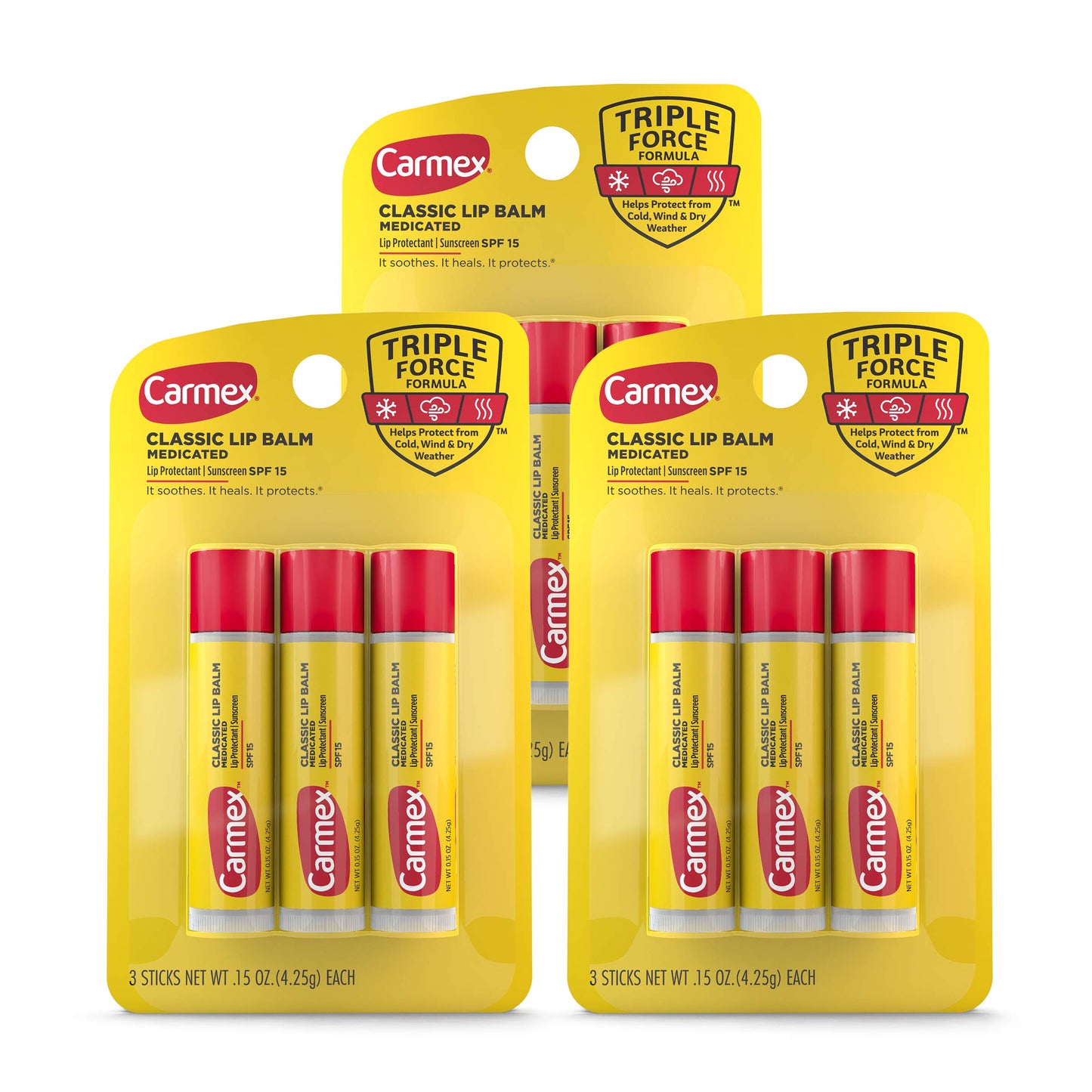 Carmex Classic Medicated Lip Balm Sticks, Lip Moisturizer for Chapped Lips, 9 Count (3 Packs of 3) Beauty and Personal Care Carmex