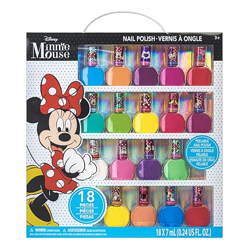 Disney Minnie Mouse - Townley Girl Non-Toxic Peel-Off Nail Polish Set for Girls, Glittery and Opaque Colors, Ages 18 Pcs|Perfect for Parties Beauty & Personal Care Townley Girl