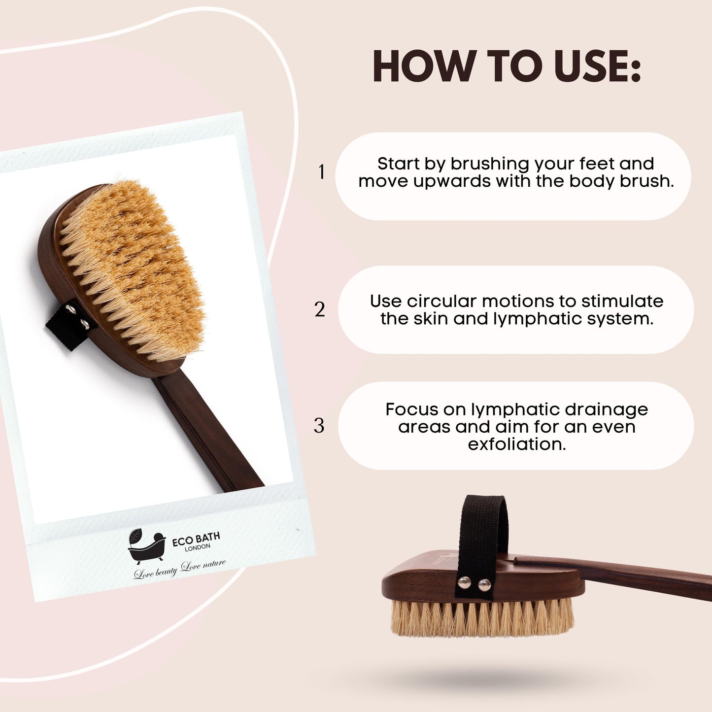 Eco Bath London Natural Sisal Walnut Wood Body Brush - Luxurious Dry Brushing Body Brush with Firm Bristles and Detachable Handle for Exfoliation Beauty and Personal Care Eco Bath London