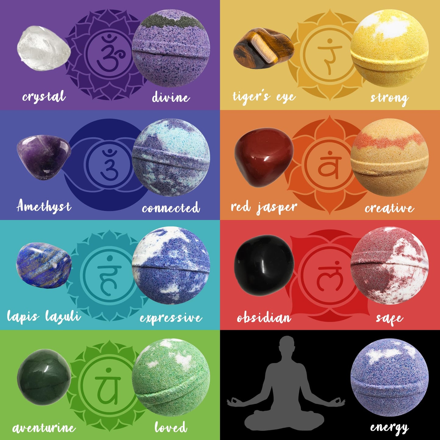 Chakra Healing Gemstones Bath Bombs. 15 Essential Oil Bath Bombs. Real Chakra Stones Bath Bombs for Adults. Perfect for Yoga Lovers. Meditation Beauty and Personal Care Rachelle Parker