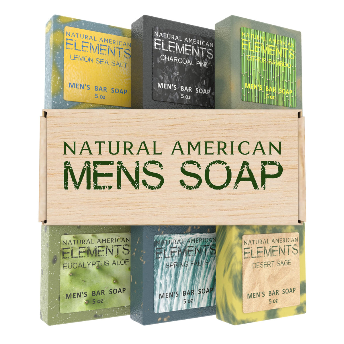 NATURAL AMERICAN ELEMENTS Men's Bar Soap - Masculine Scents, 100% Natural Soap for Men - Essential Oils, Organic Shea Butter - Made in USA, Body Wash Beauty & Personal Care NATURAL AMERICAN
