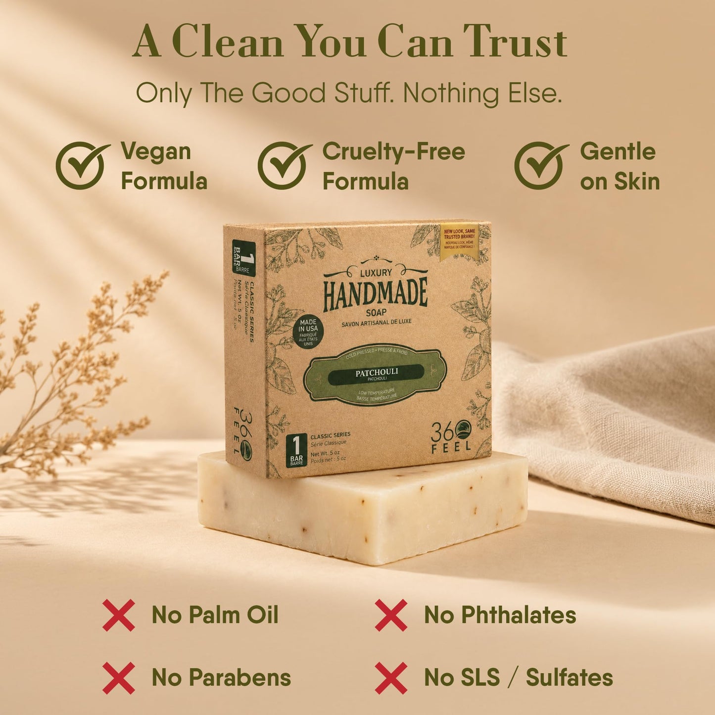 360Feel Patchouli Soap - Made in the USA - Castile Handmade, All Natural, Cold Processed - Infused with Patchouli for Relaxation and Gentle Cleanse Beauty & Personal Care 360Feel