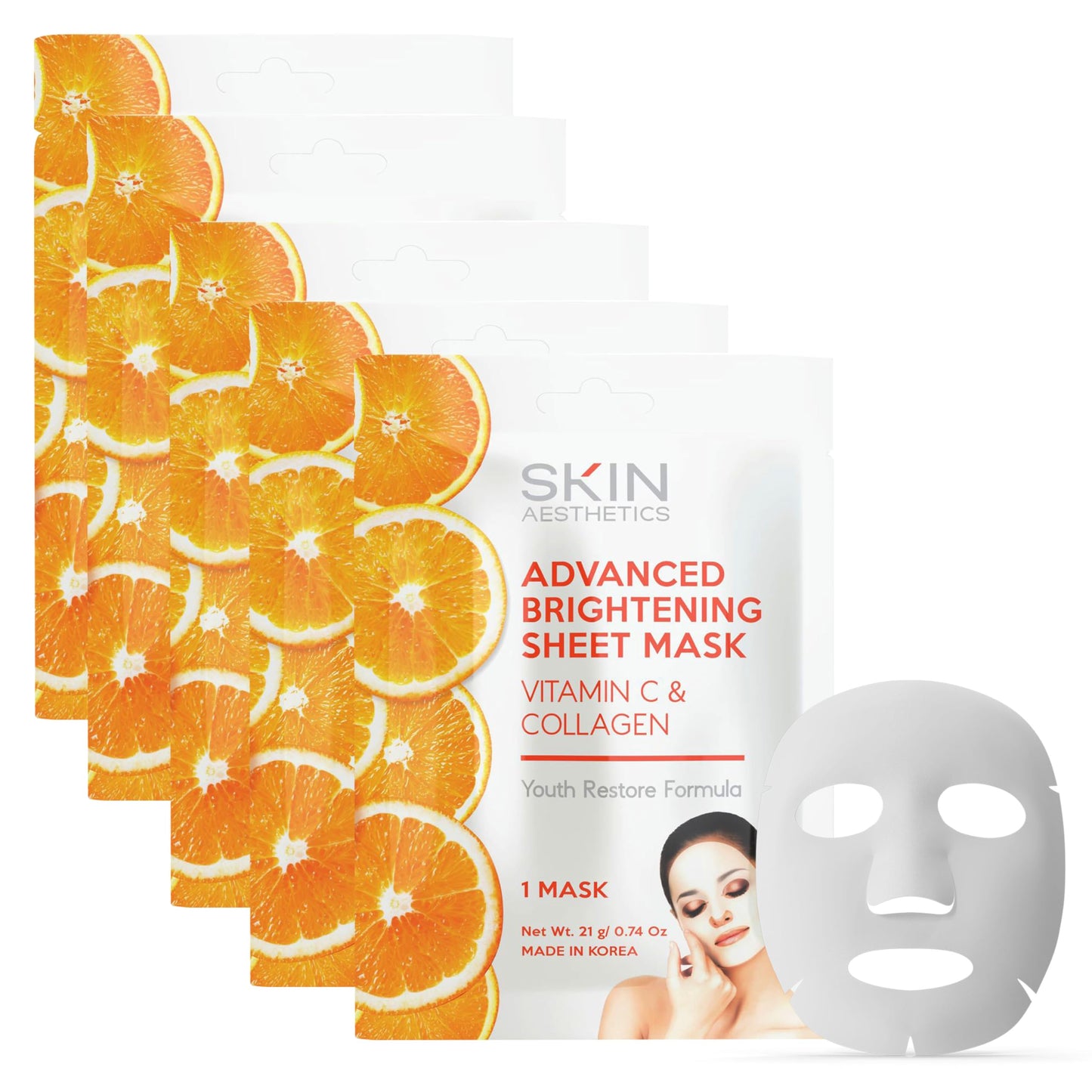 Skin Aesthetics Vitamin C & Collagen Sheet Face Mask - Reduces Wrinkles & Age Spots, Hydrating - Dermatologist Tested Korean Skincare - Clean Beauty Beauty & Personal Care Skin Aesthetics