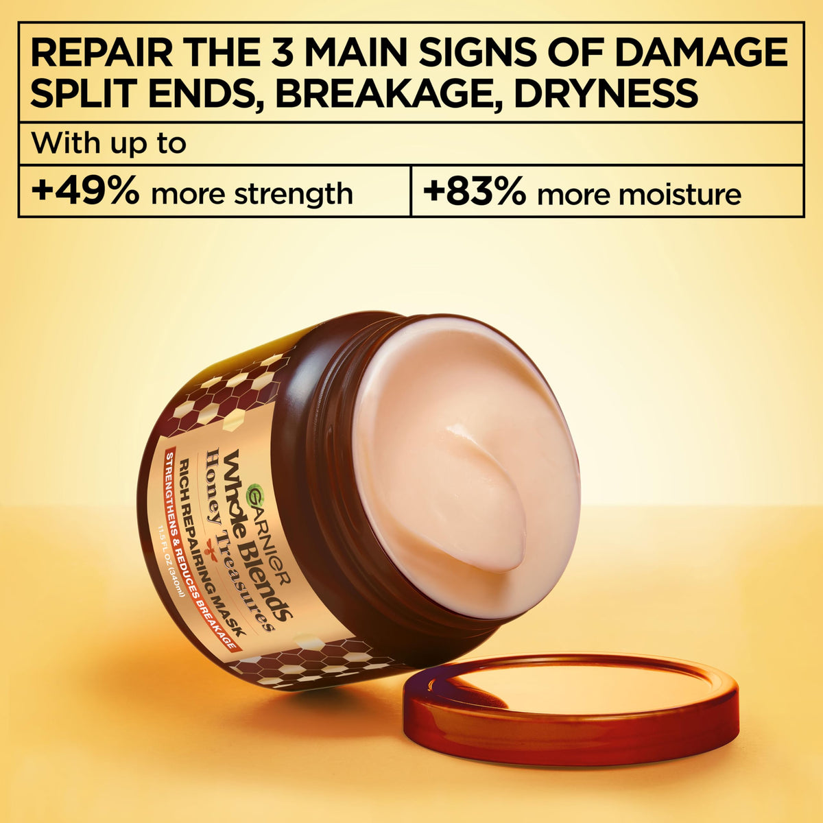 Garnier Whole Blends Honey Treasures Repairing Mask, for Dry, Damaged Hair, 11.5 Fl Oz, 2 Count (Packaging May Vary)