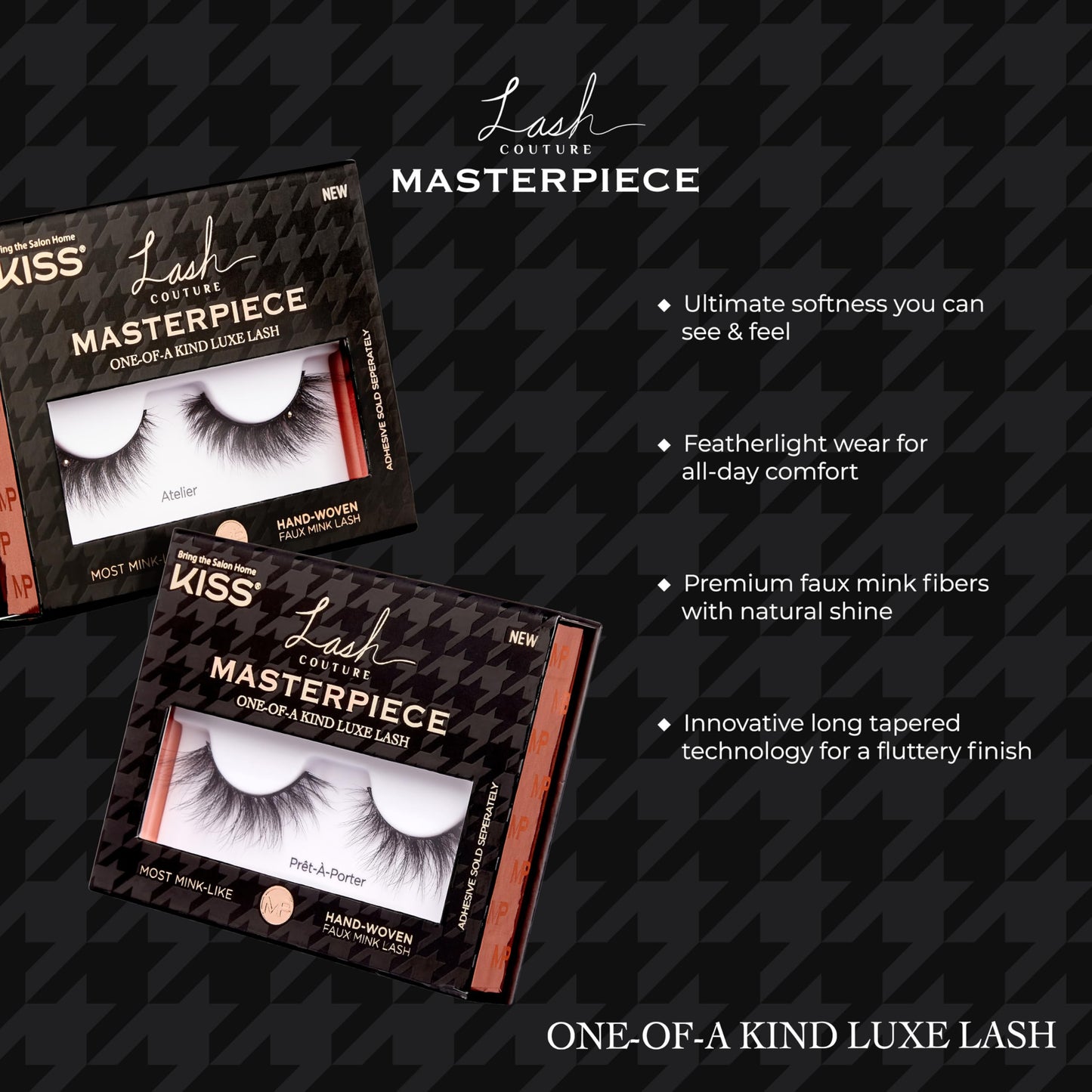 KISS Lash Couture Masterpiece Hand-Woven Faux Mink False Eyelashes, Style ‘Prêt-À-Porter’, 12mm, Easy to Apply, Reusable, Vegan, Cruelty Free, 1 Pair Beauty & Personal Care KISS