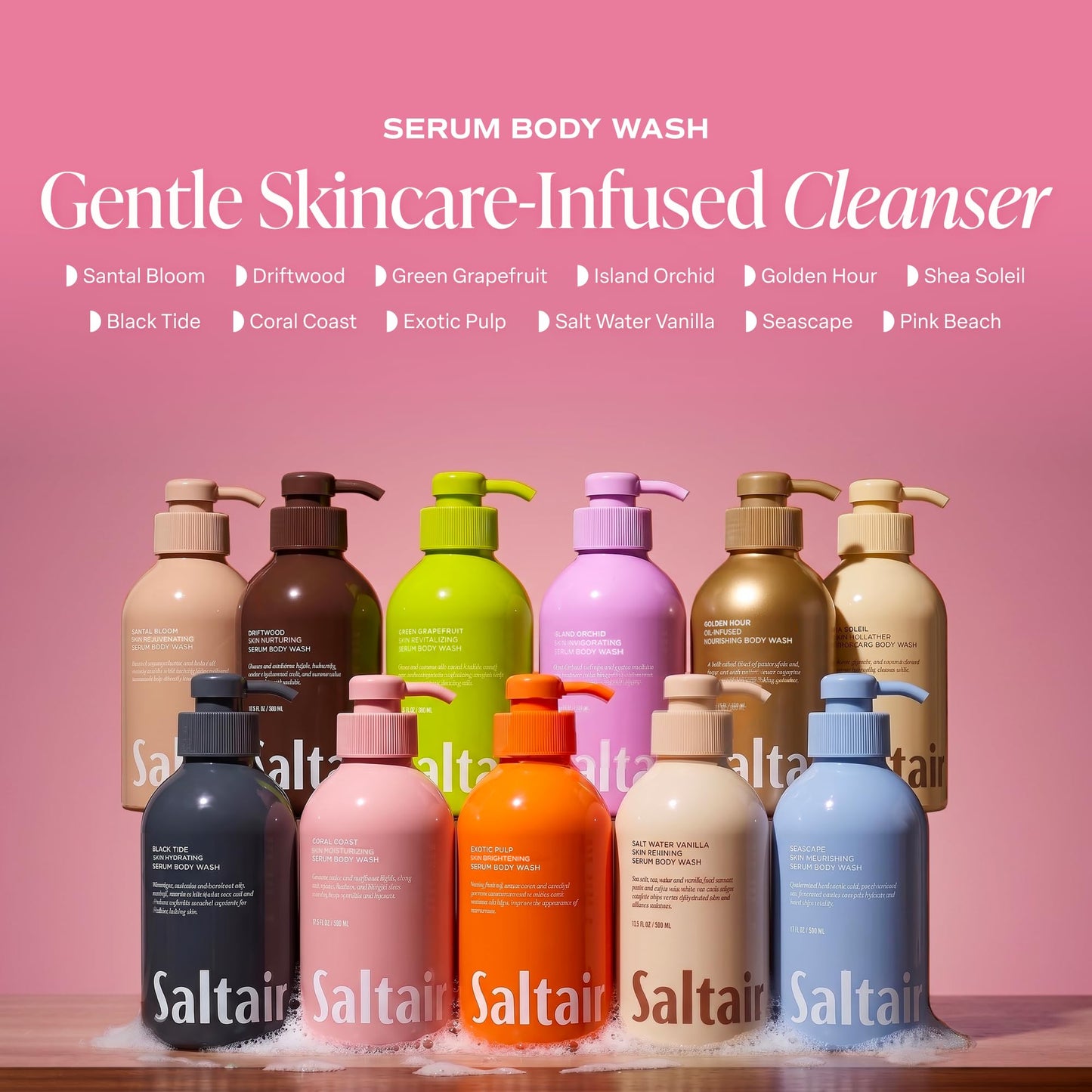 Saltair Body Wash 2-Pack - Moisturizing Body Wash with Hyaluronic Acid & Coconut Oil - Scented Shower Gel for Women and Men - Pink Beach Scent, 2x Beauty & Personal Care Saltair