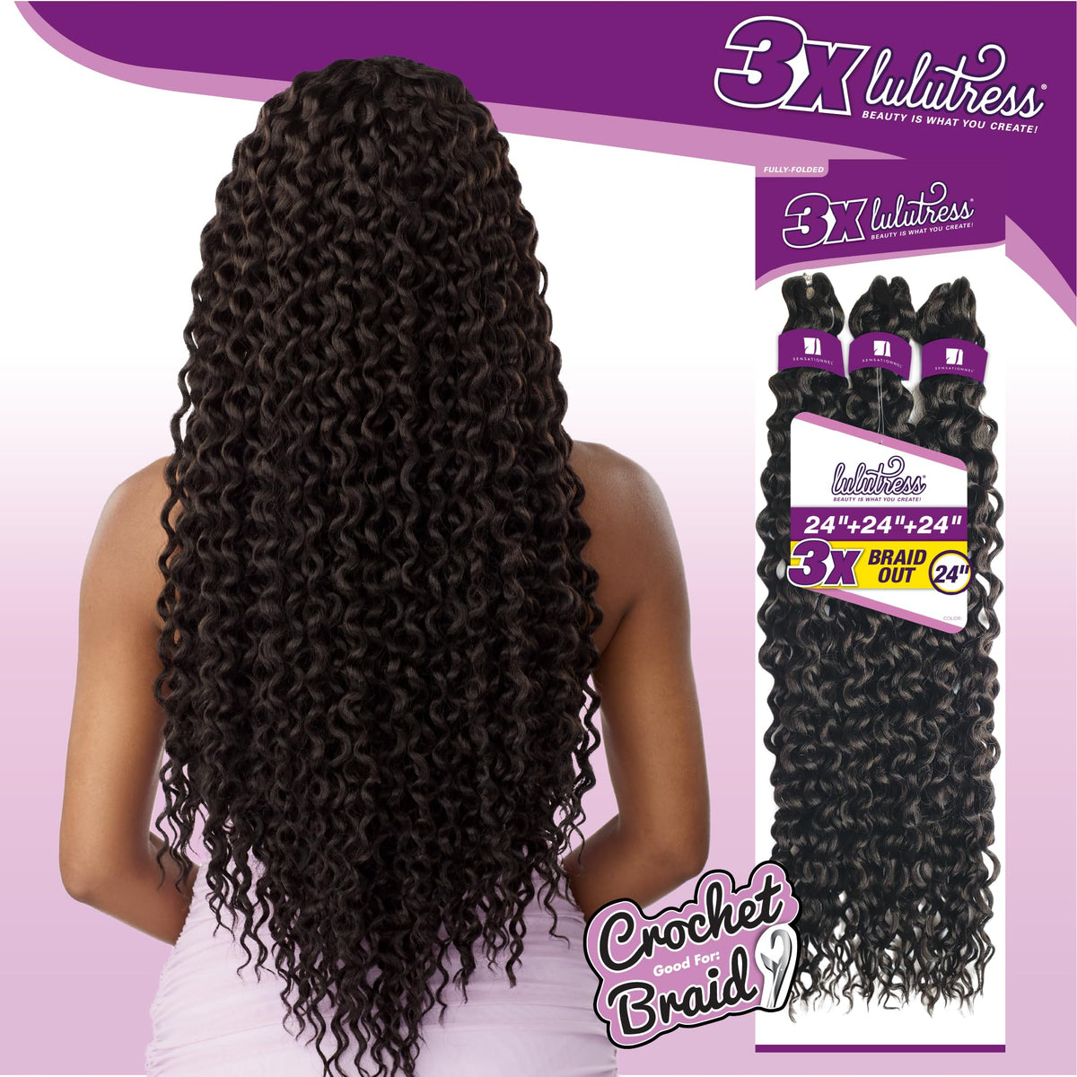Sensationnel Lulutress Crochet Braiding Hair-3X Braid Out 24 Inch,T1B/27