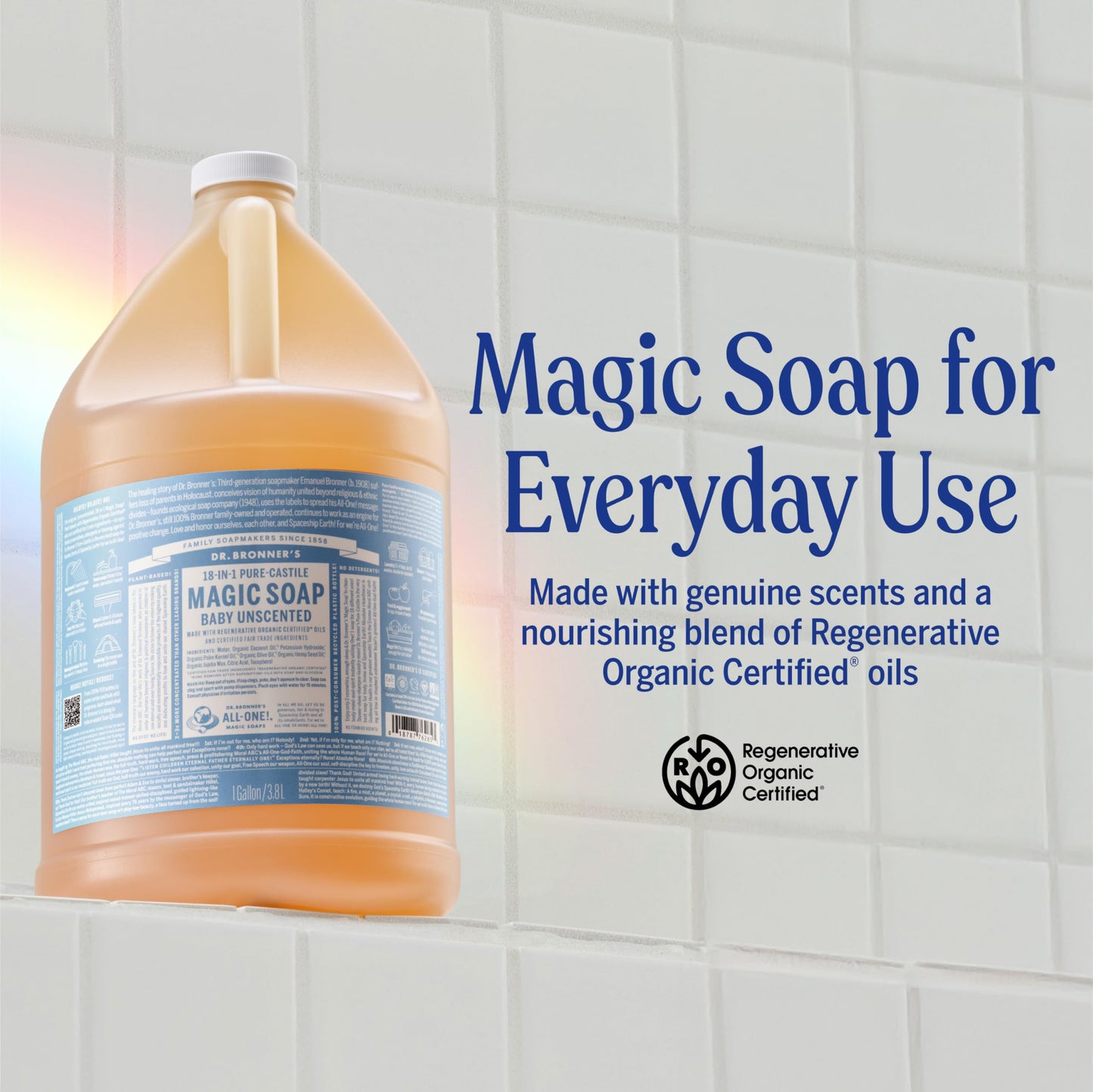 Dr. Bronner's Pure-Castile Magic Soap Liquid (Baby Unscented, 1 Gallon) - Made with Regenerative Organic Certified Oils- For Sensitive Skin, Babies Beauty & Personal Care Dr. Bronner's