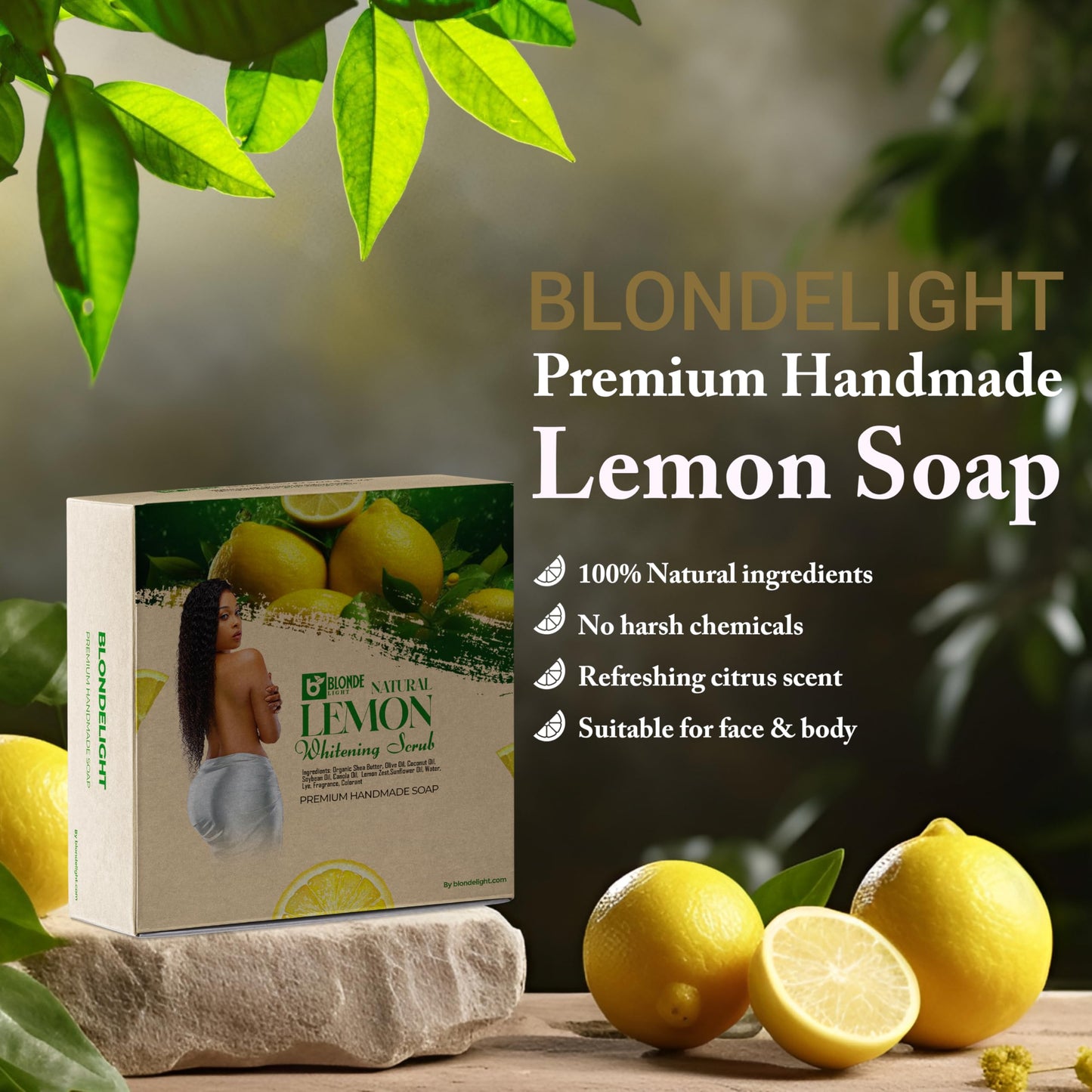 BLONDELIGHT Lemon Soap | Refreshing & Moisturizing Bar with Shea Butter & Natural Oils for Soft, Clean Skin | Invigorating Lemon Zest, Gentle Daily Beauty & Personal Care BLONDELIGHT