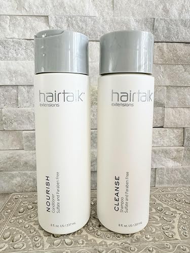 Hairtalk Extensions Cleanse Shampoo + Nourish Conditioner DUO - 8oz. each - NO Sulfate and Paraben, White Beauty & Personal Care hairtalk