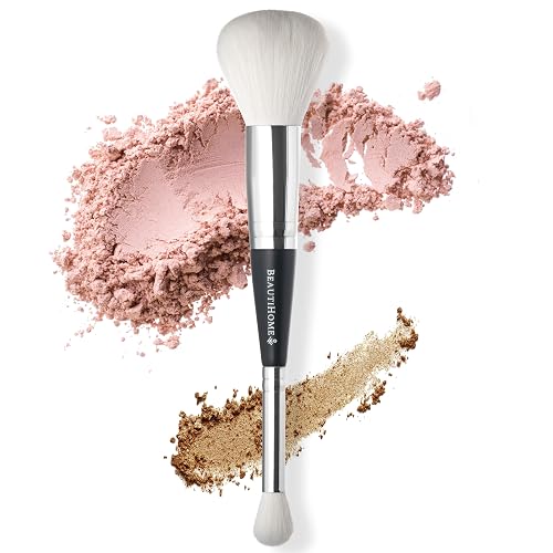 BeautiHome Makeup Brush -2-in1 Eye Blending & Powder Brush - Double-Ended Make Up Applicator Tool for Eyeshadow - vegan, white Beauty & Personal Care BeautiHome